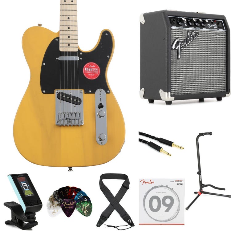 Squier Sonic Telecaster Electric Guitar and Frontman 10G 1x6-inch 10-watt Combo Amp Bundle - Butterscotch Blonde