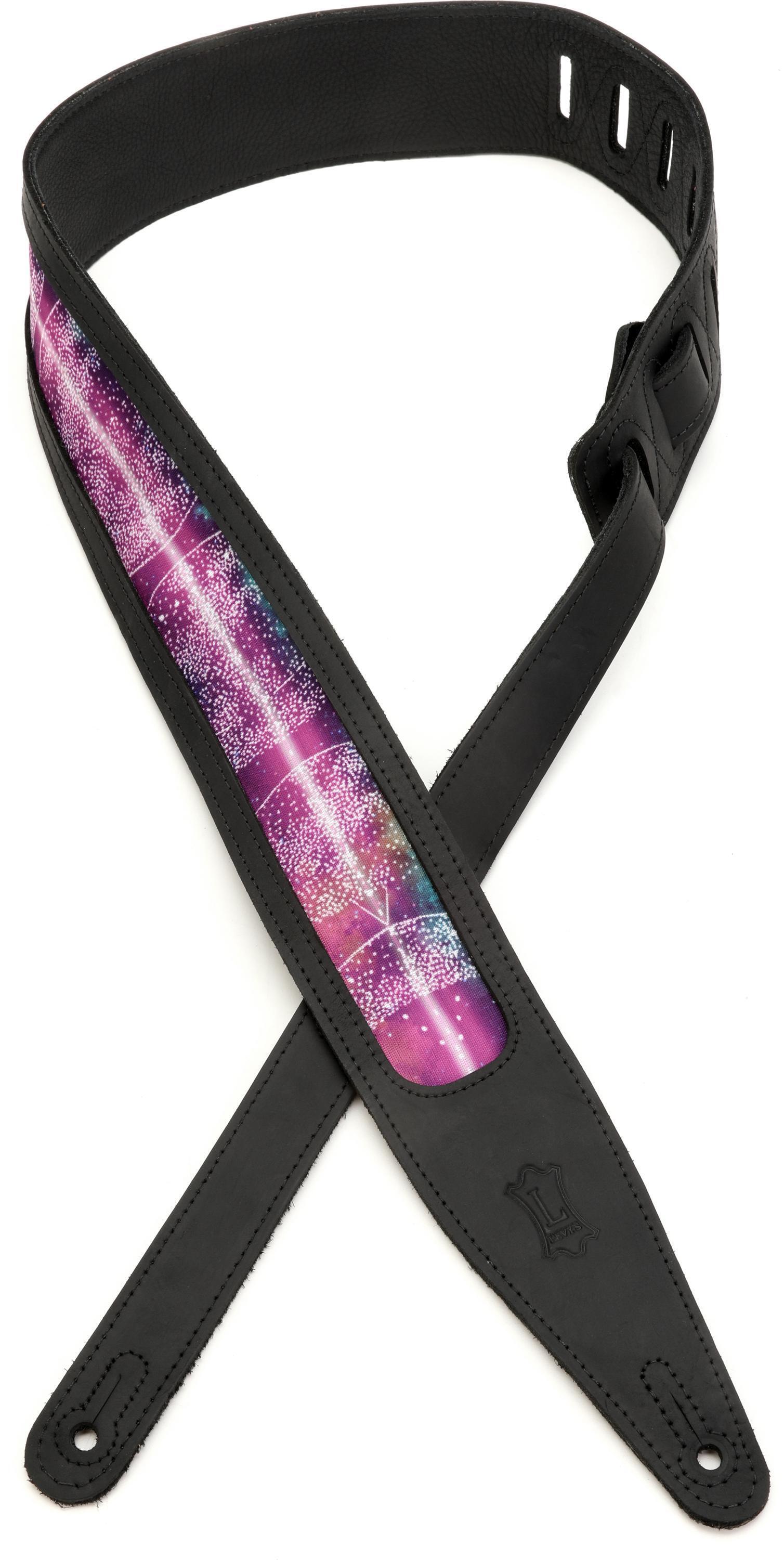 Photo of Levy's MG317Z-BLK Garment Leather Guitar Strap - Cosmic Print/Black
