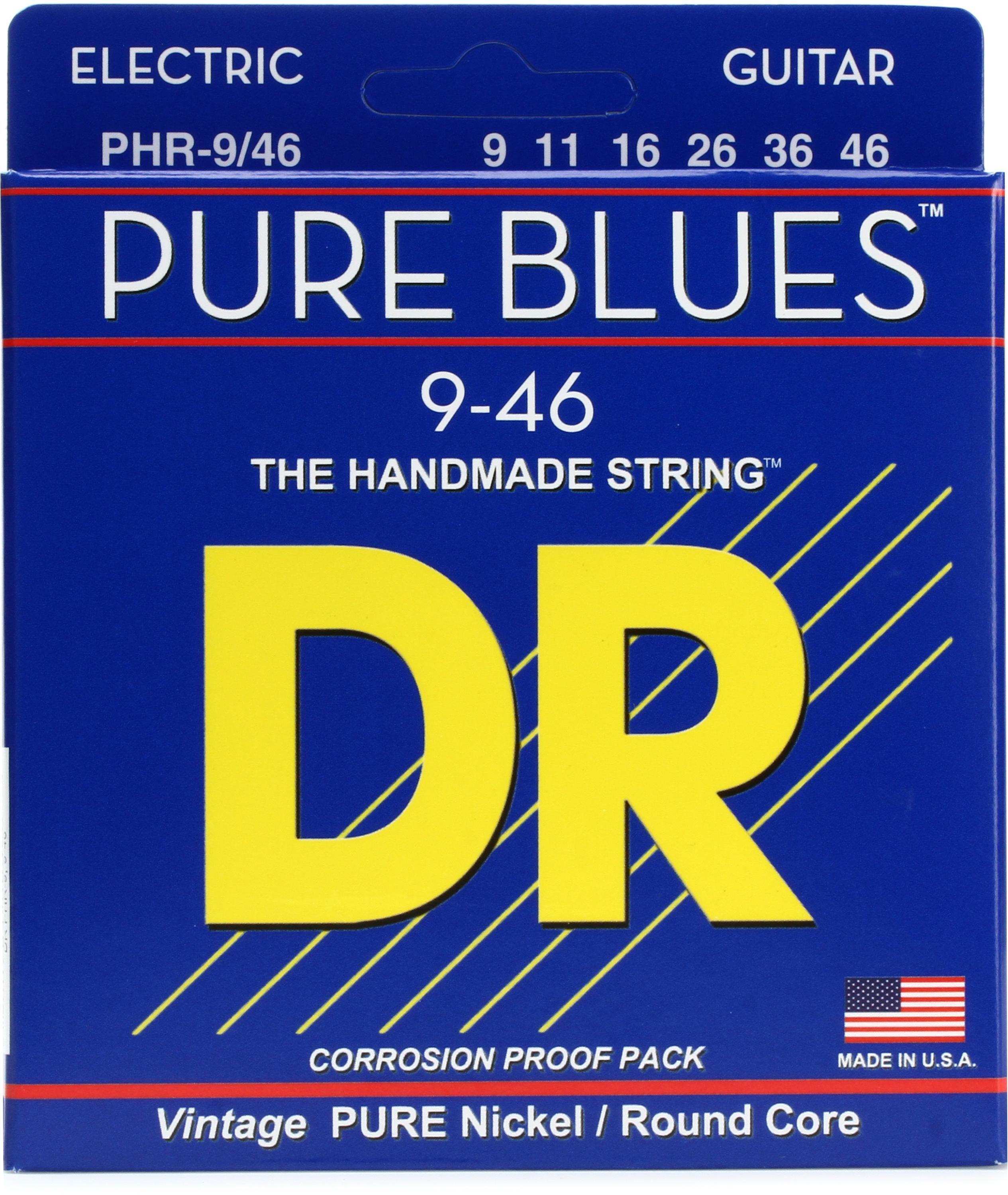 Bundled Item: DR Strings PHR-9/46 Pure Blues Pure Nickel Electric Guitar Strings - .009-.046 Light and Heavy