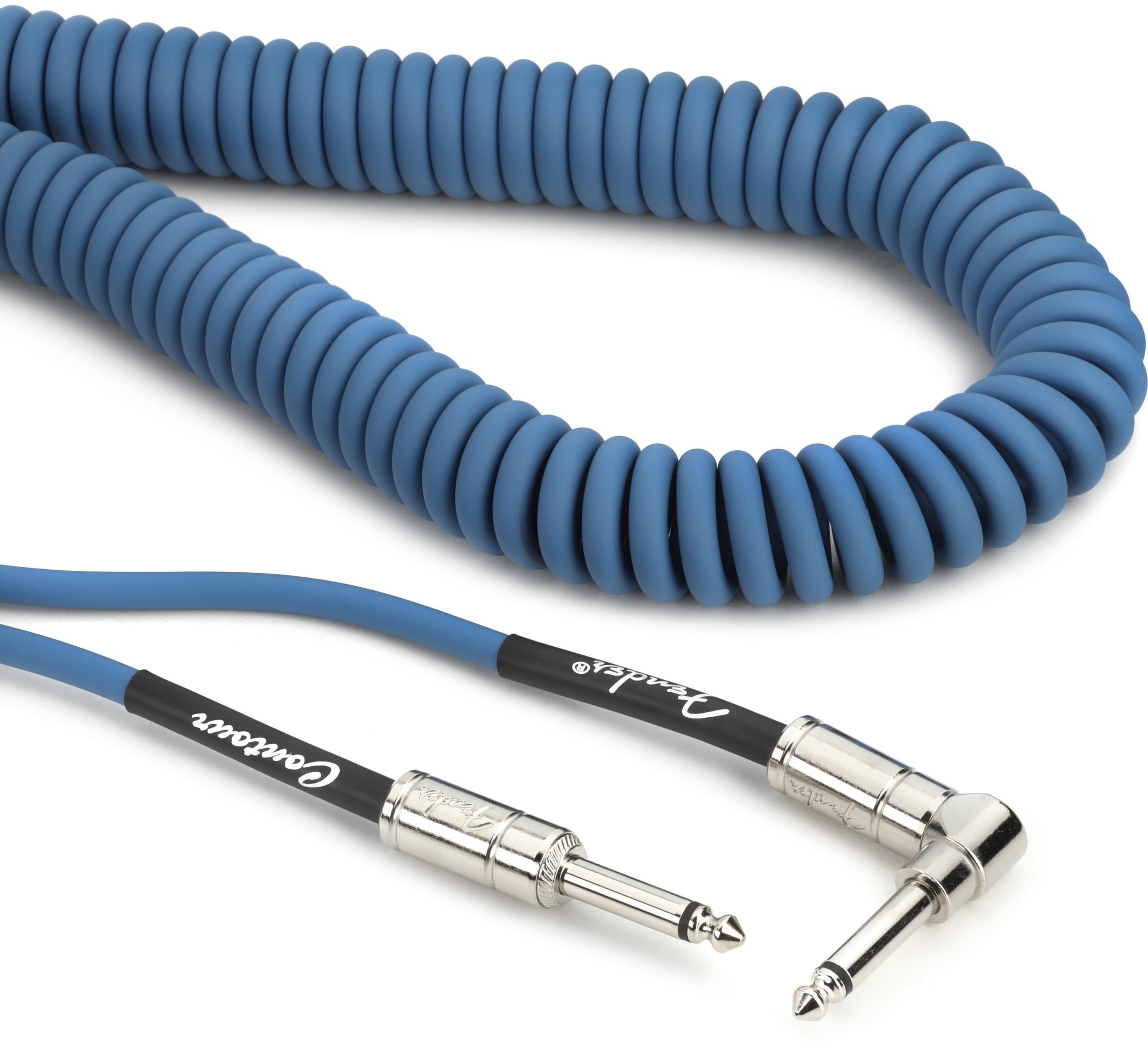 Photo of Fender Contour Series Straight to Right Angle Coil Instrument Cable - Lake Placid Blue, 30 feet