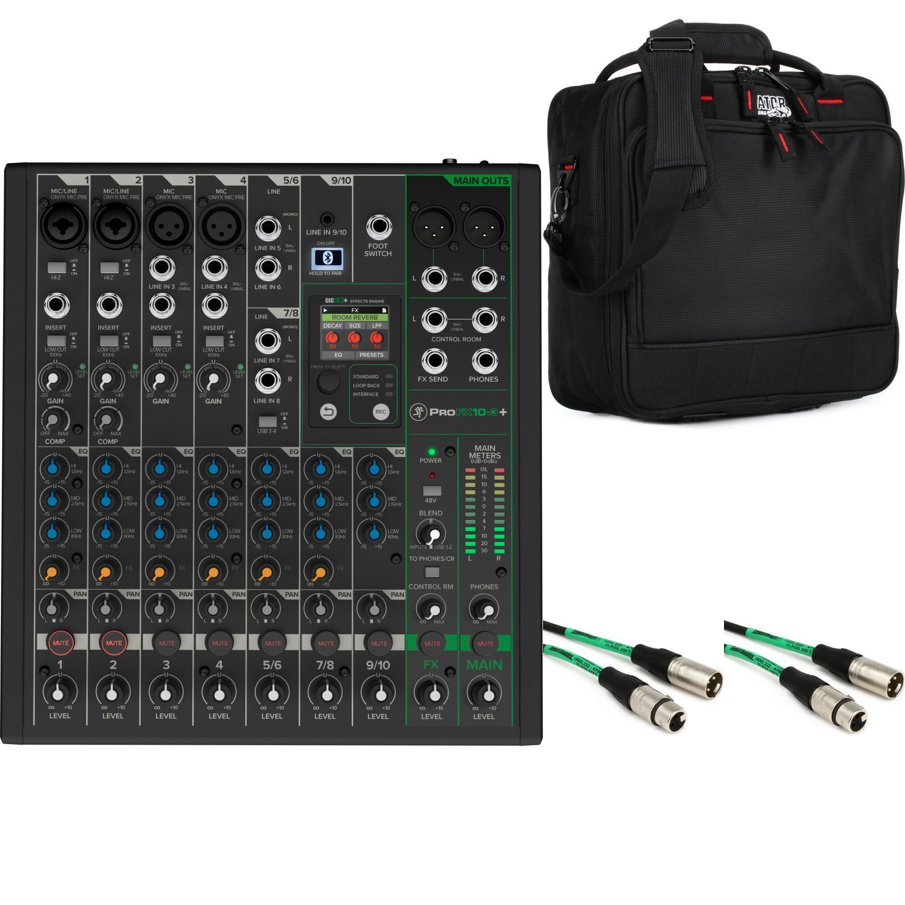 Mackie ProFX10v3 10channel Mixer with Padded Bag and XLR Cables