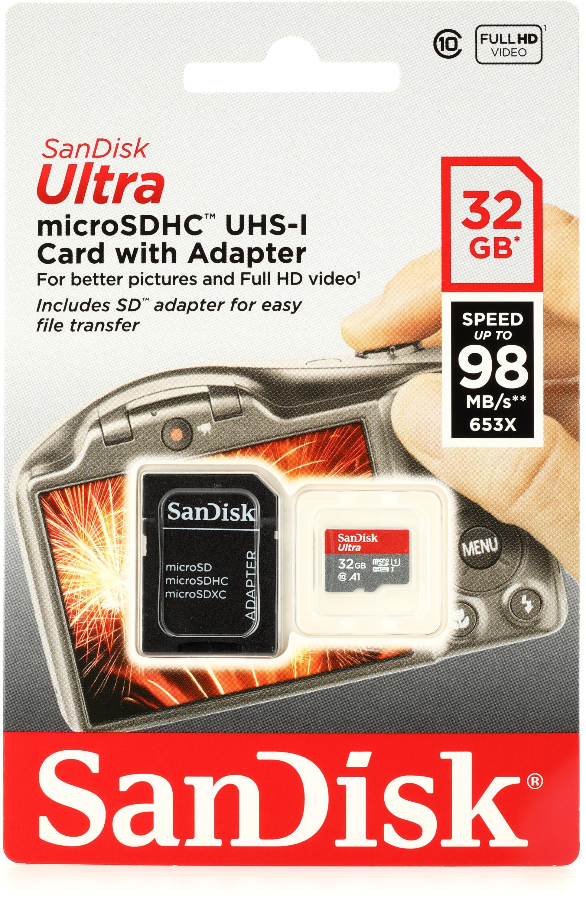 SanDisk Ultra 32 GB microSDHC Memory Card + SD Adapter with A1 App  Performance Up to 98 MB/s, Class 10, U1