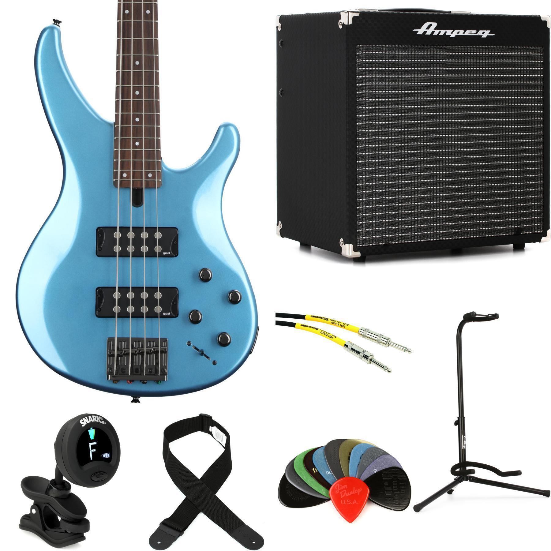 Yamaha TRBX304 Bass Guitar and Ampeg RB-108 Amp Bundle - Factory Blue