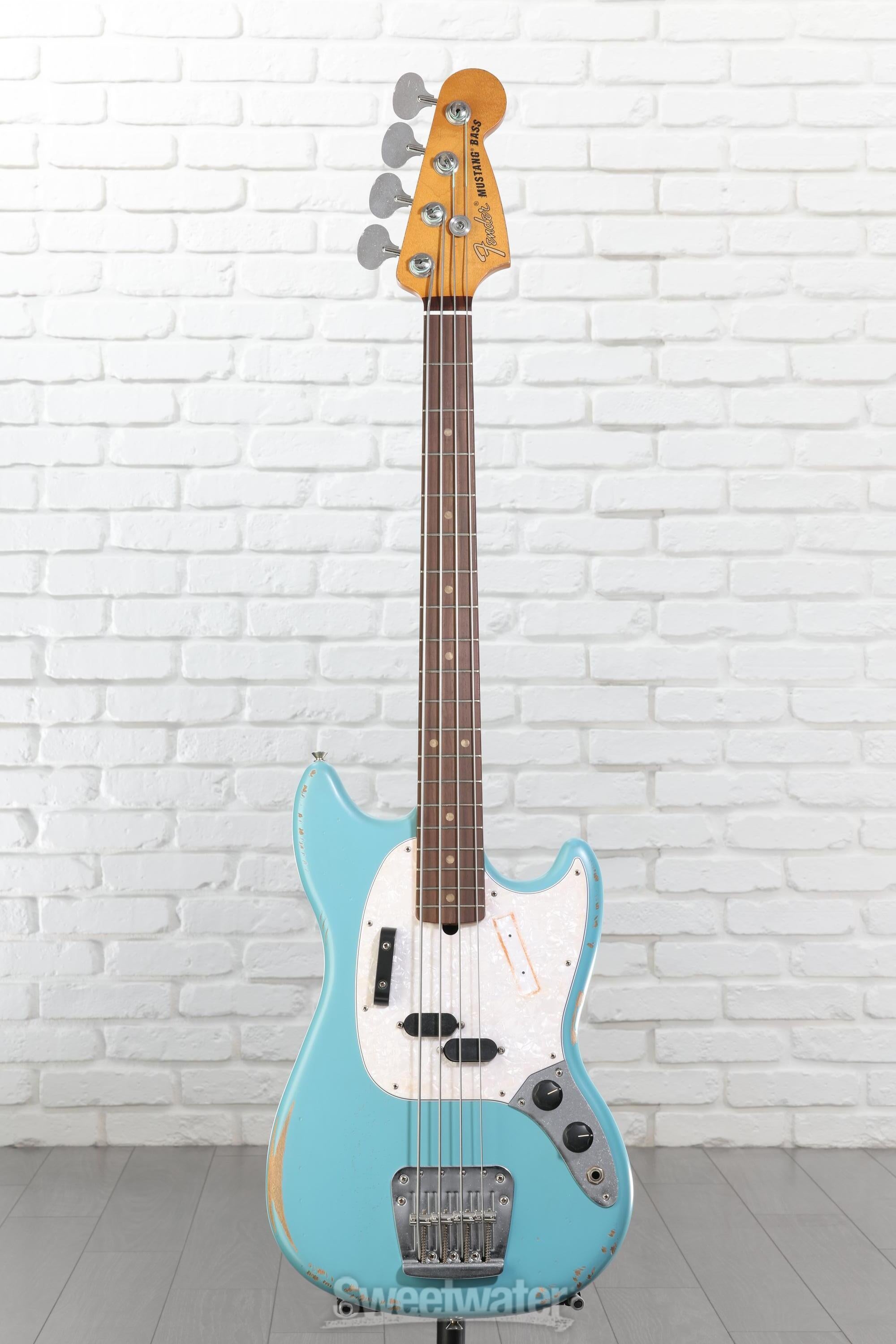 Fender JMJ Road Worn Mustang Bass Guitar - Faded Daphne Blue