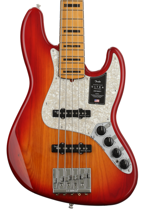Fender American Ultra Jazz Bass V - Plasma Red Burst with Maple Fingerboard