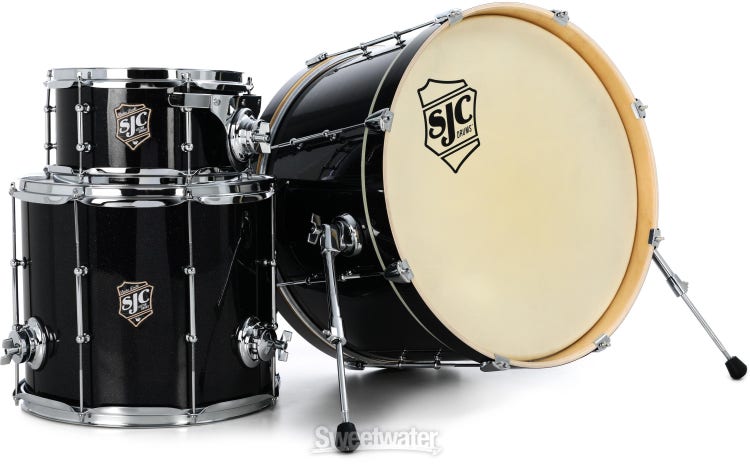 SJC Custom Drums Busker "DeVille" 3-piece Shell Pack - Black Sparkle Wrap