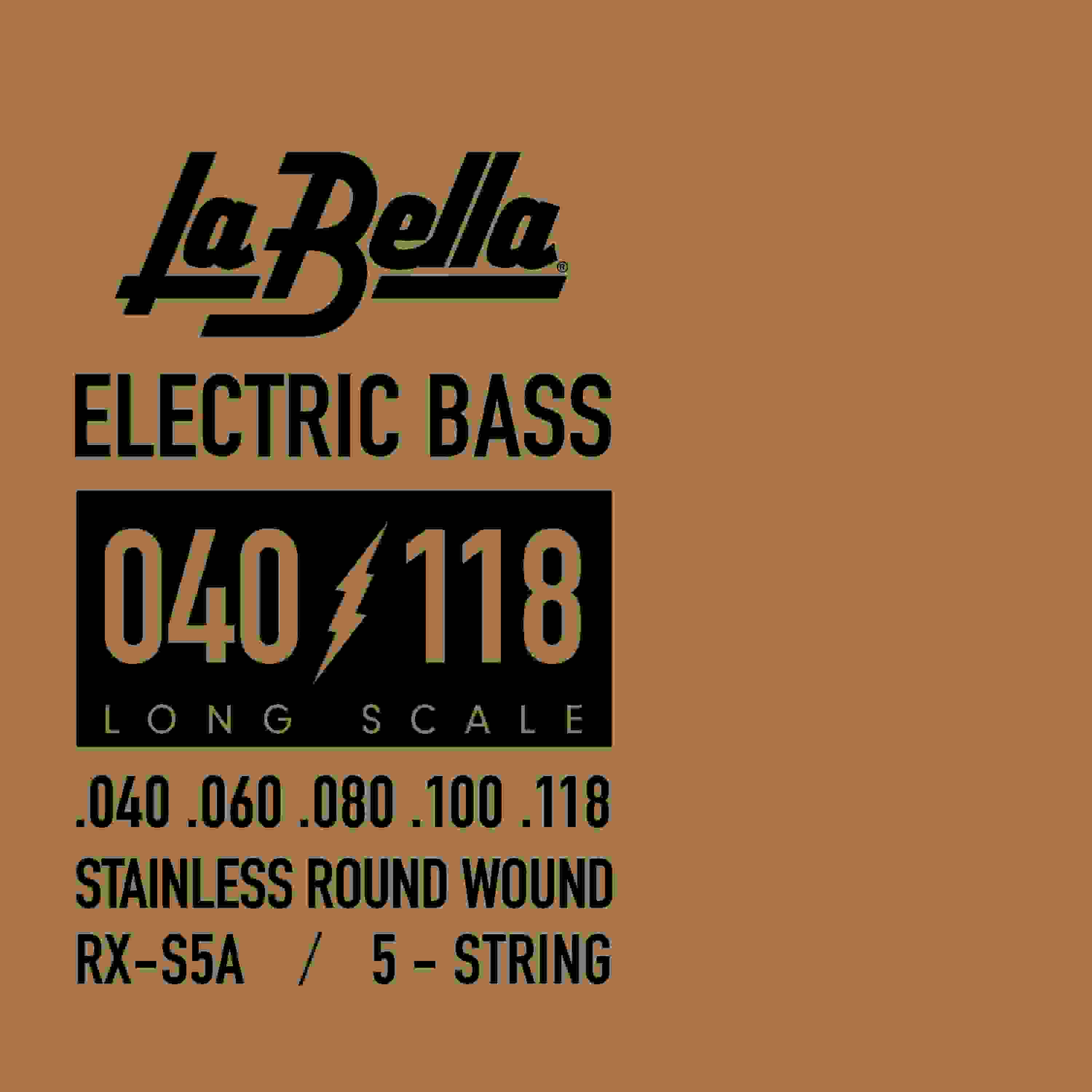 La Bella RX-S5A RX Stainless Roundwound Bass Guitar Strings - .040-.118 Long Scale 5-string