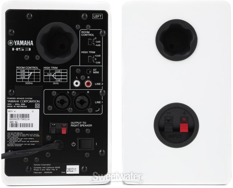 YAMAHA HS3WH blanches - Enceintes de Monitoring Compactes pour Studio