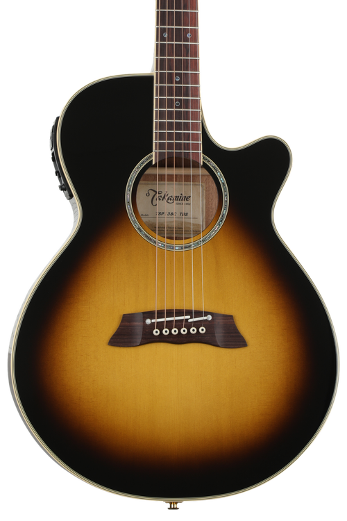 Takamine TSP138CTB, Thinline Acoustic-Electric Guitar - Tobacco Sunburst