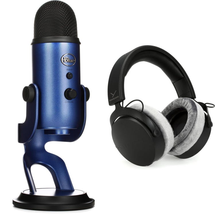 Blue Yeti Microphone (Midnight Blue) with Boom Arm Stand, Pop Filter and  Shock Mount 