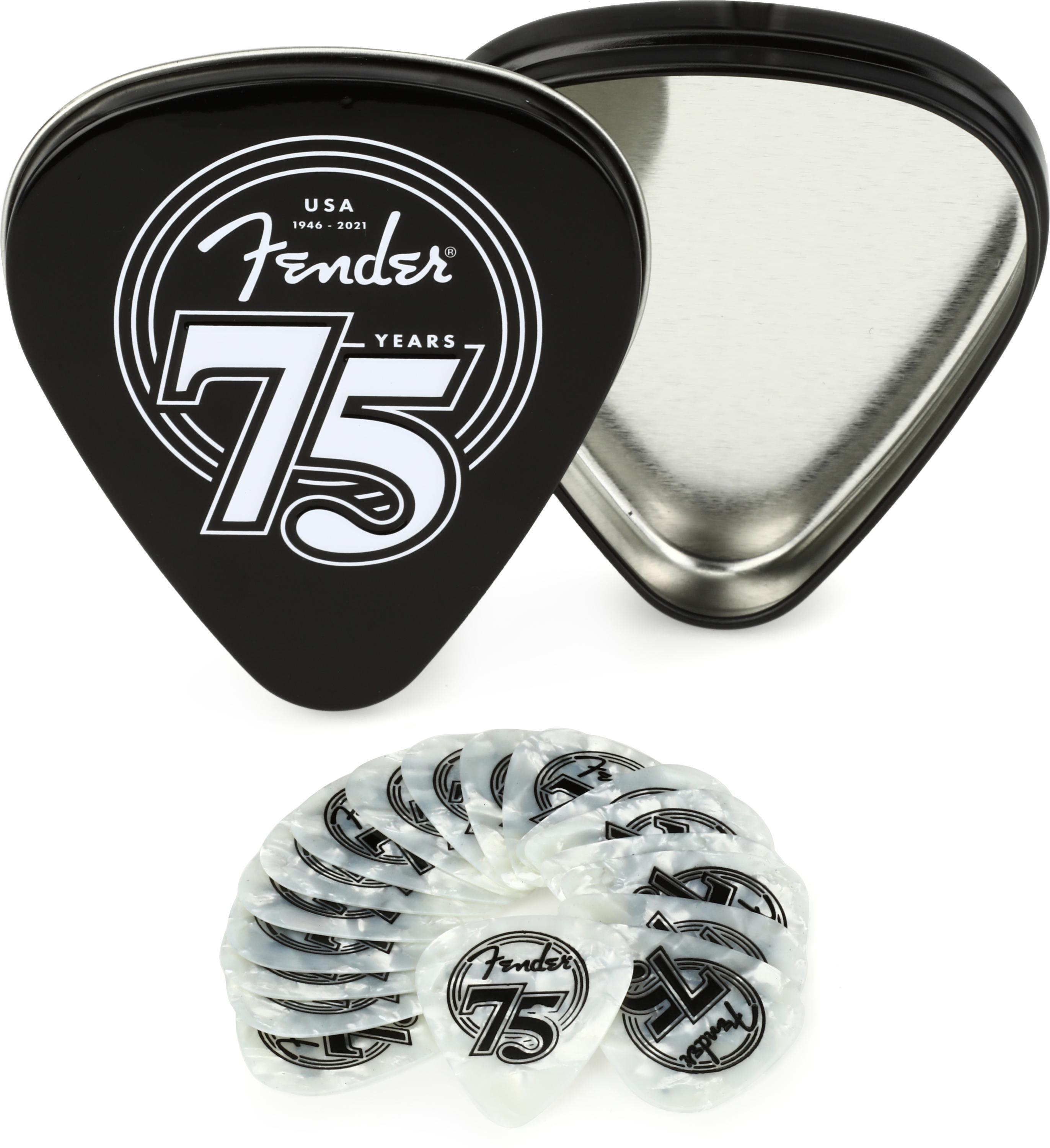 Fender 75th Anniversary Pick Tin - Medium White Pearl (18-pack)