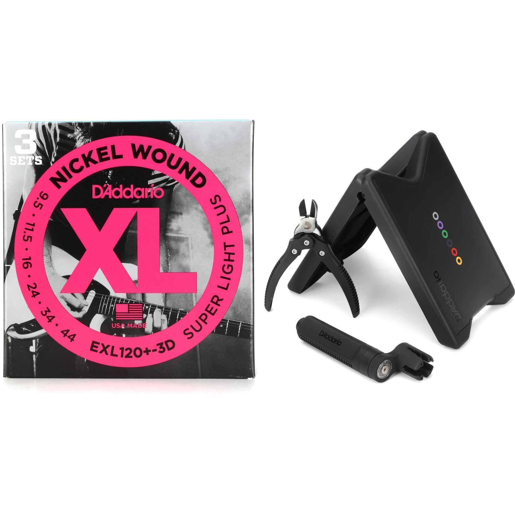 Photo of D'Addario EXL120+ Nickel Wound Electric Guitar Strings 3-pack with String Change Kit - .0095-.044 Super Light Plus