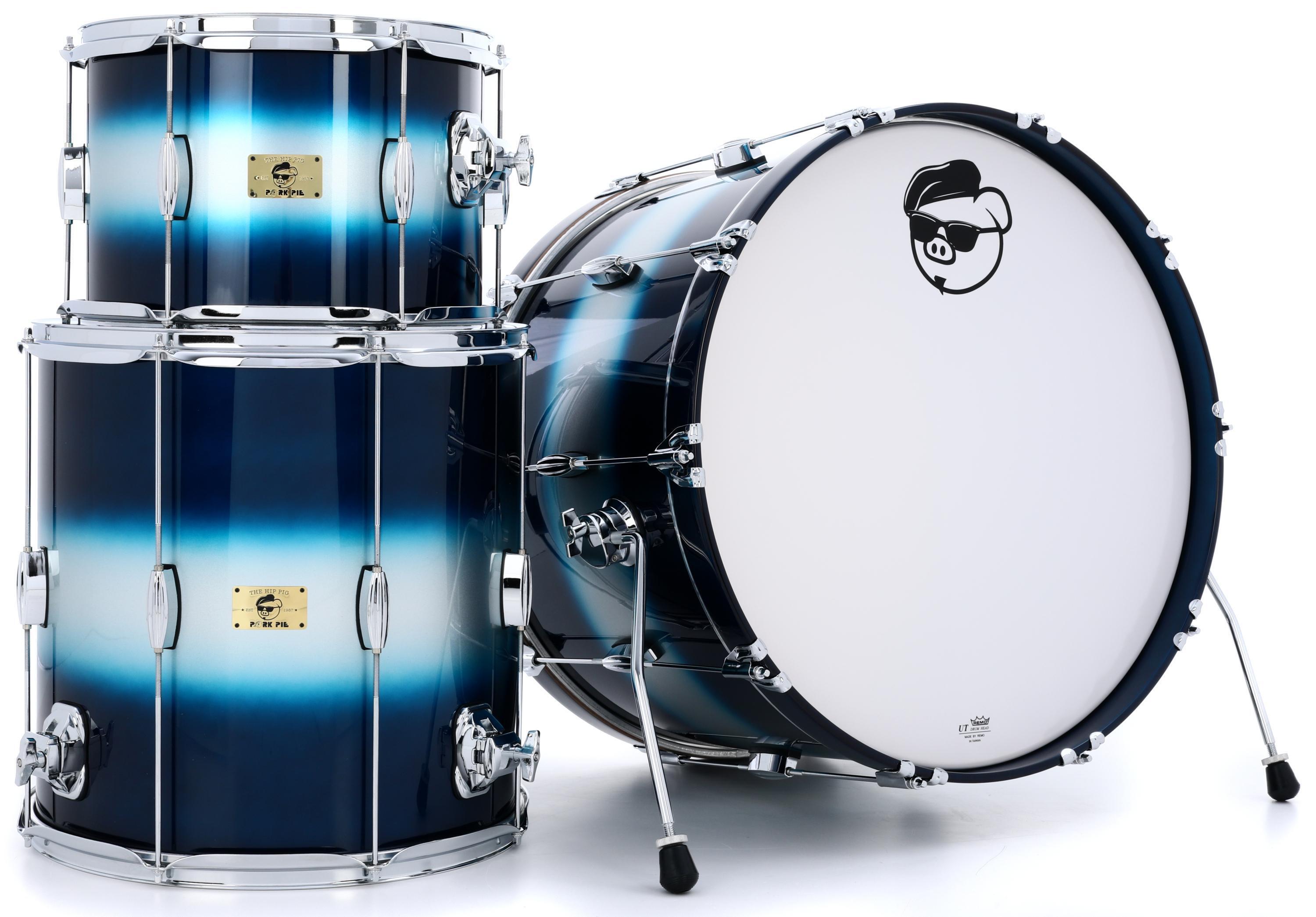 Pork Pie Percussion Hip Pig 3-piece Shell Pack - 22-inch Kick - Blue Silver  Duco