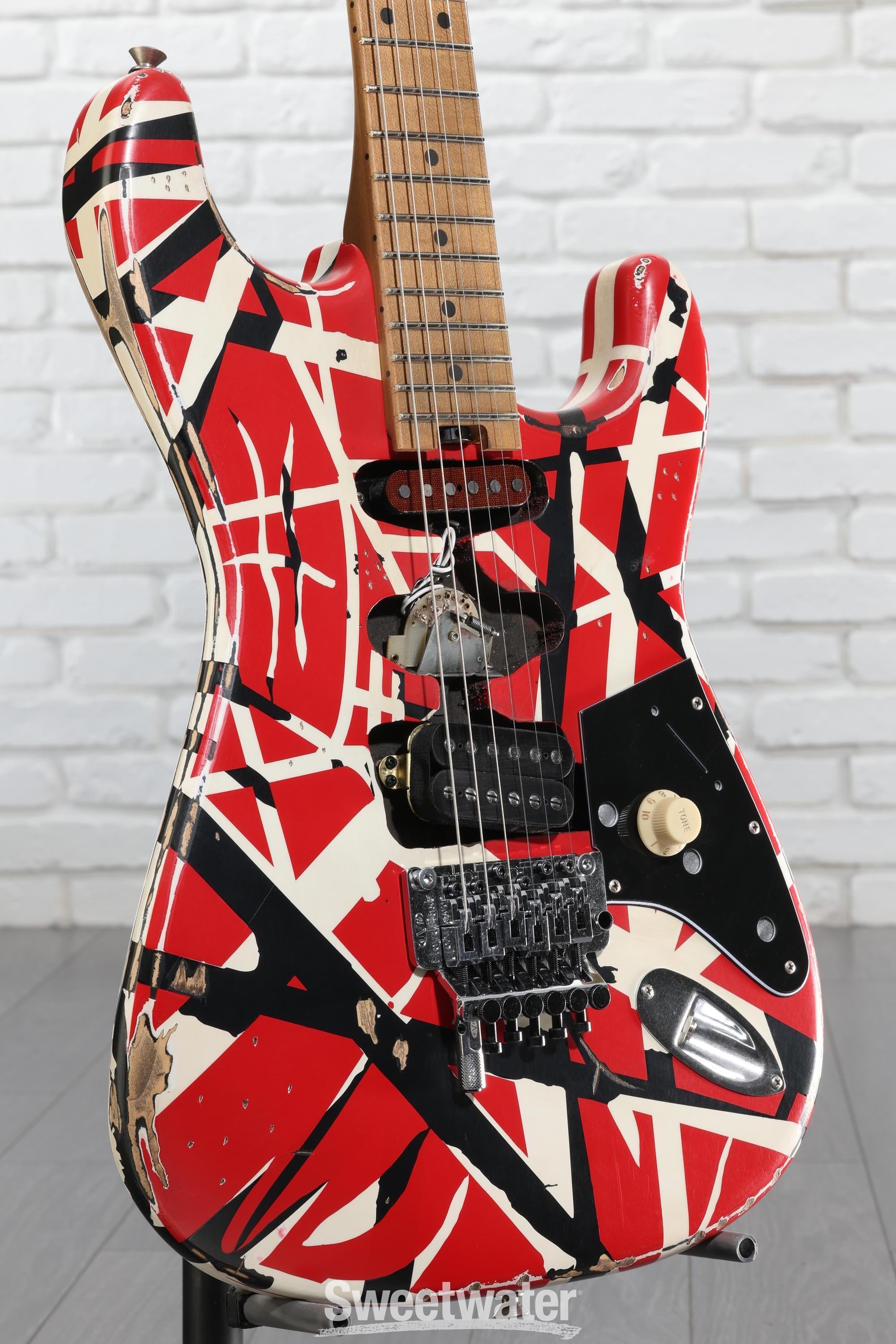 EVH Striped Series Frankenstein Relic - Red/Black/White | Sweetwater