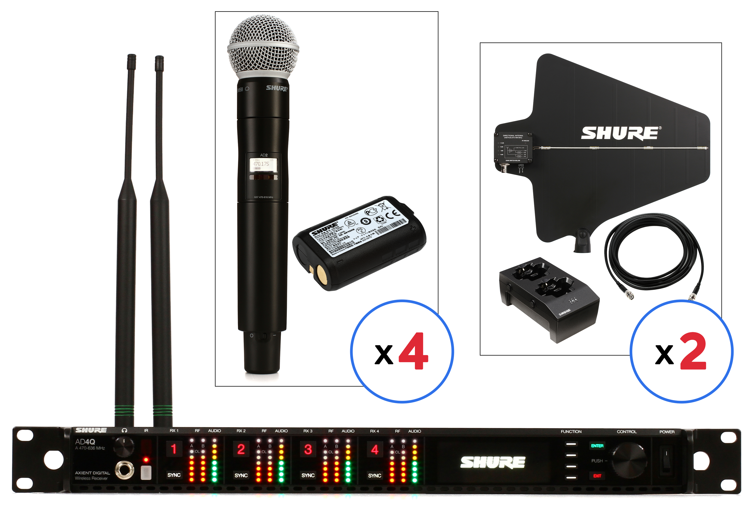 Shure AD4Q Four-channel Axient Handheld Wireless Bundle