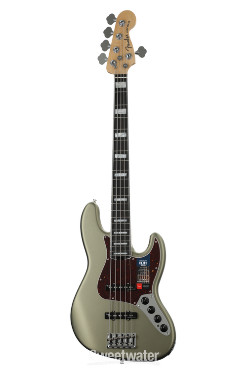 Fender American Elite Jazz Bass V Satin Jade Pearl Metallic w Ebony Fingerboard Sweetwater