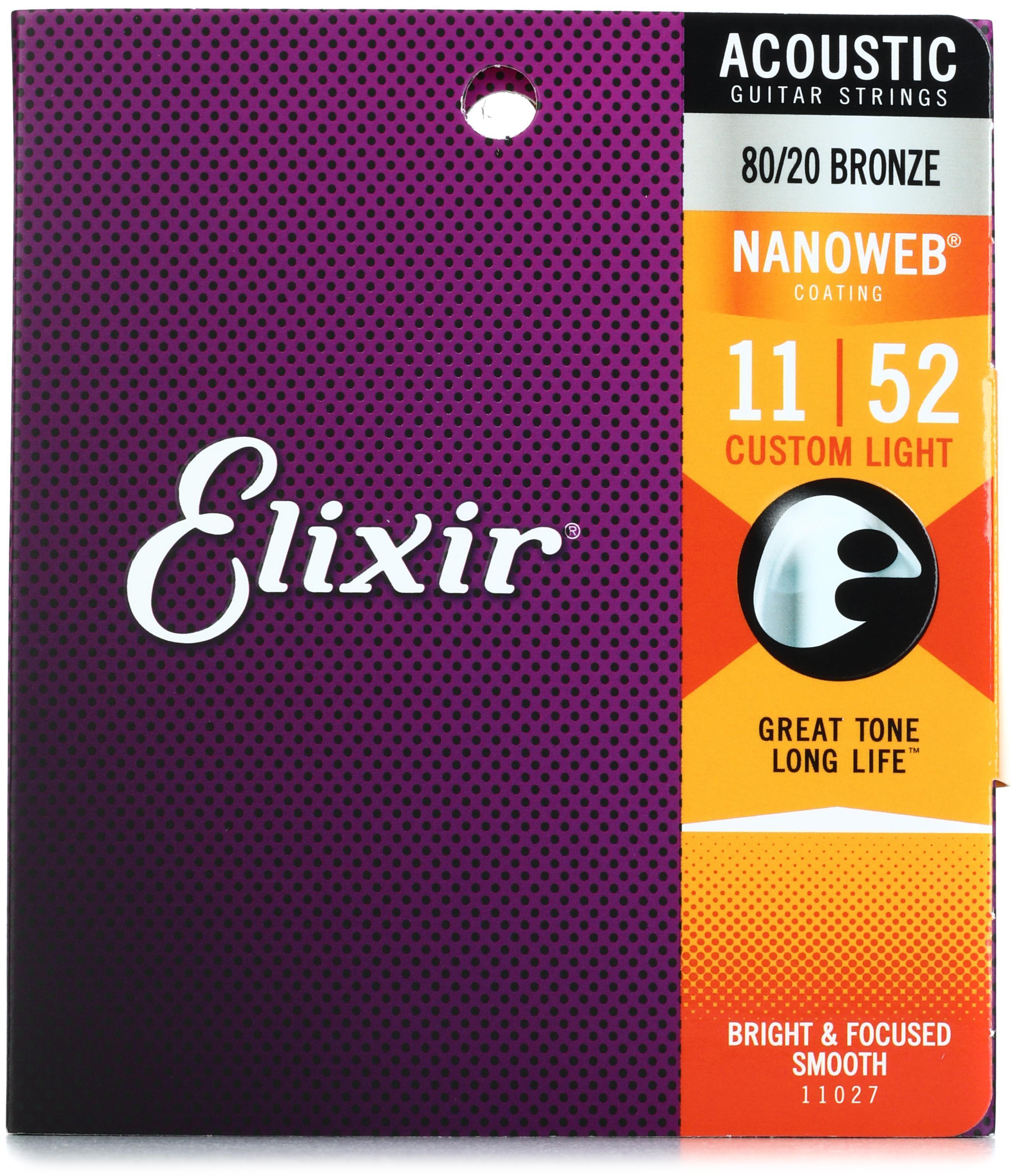 Bundled Item: Elixir Strings 11027 Nanoweb 80/20 Acoustic Guitar Strings - .011-.052 Custom Light