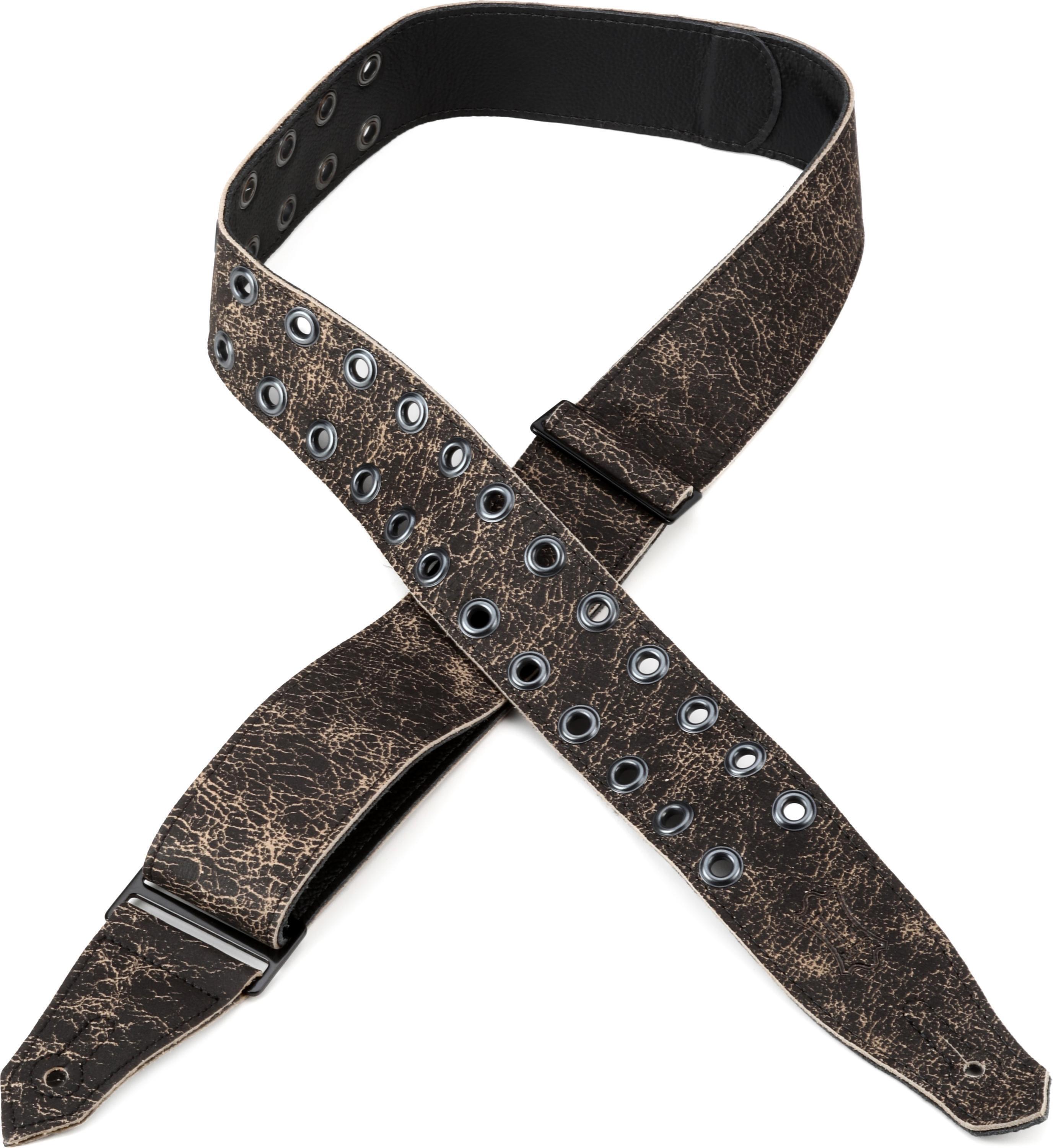 Photo of Levy's Rebel Leather Series Guitar Strap - Distressed Black with Black Eyelets