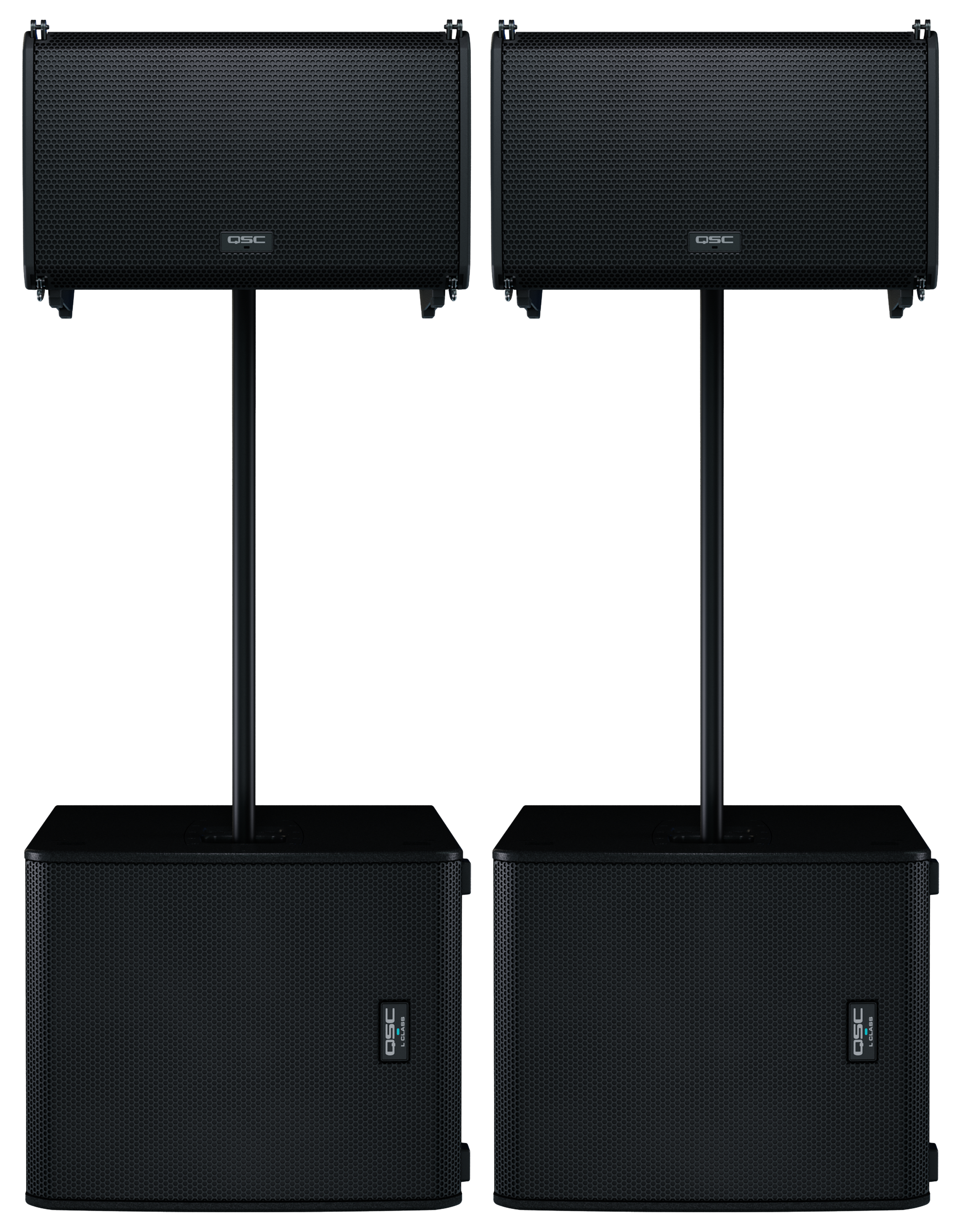 Photo of QSC LA112 2,400W 12-inch Active Line Array Speaker and LS118 4000W 18 inch Powered Subwoofer Pole Mount System