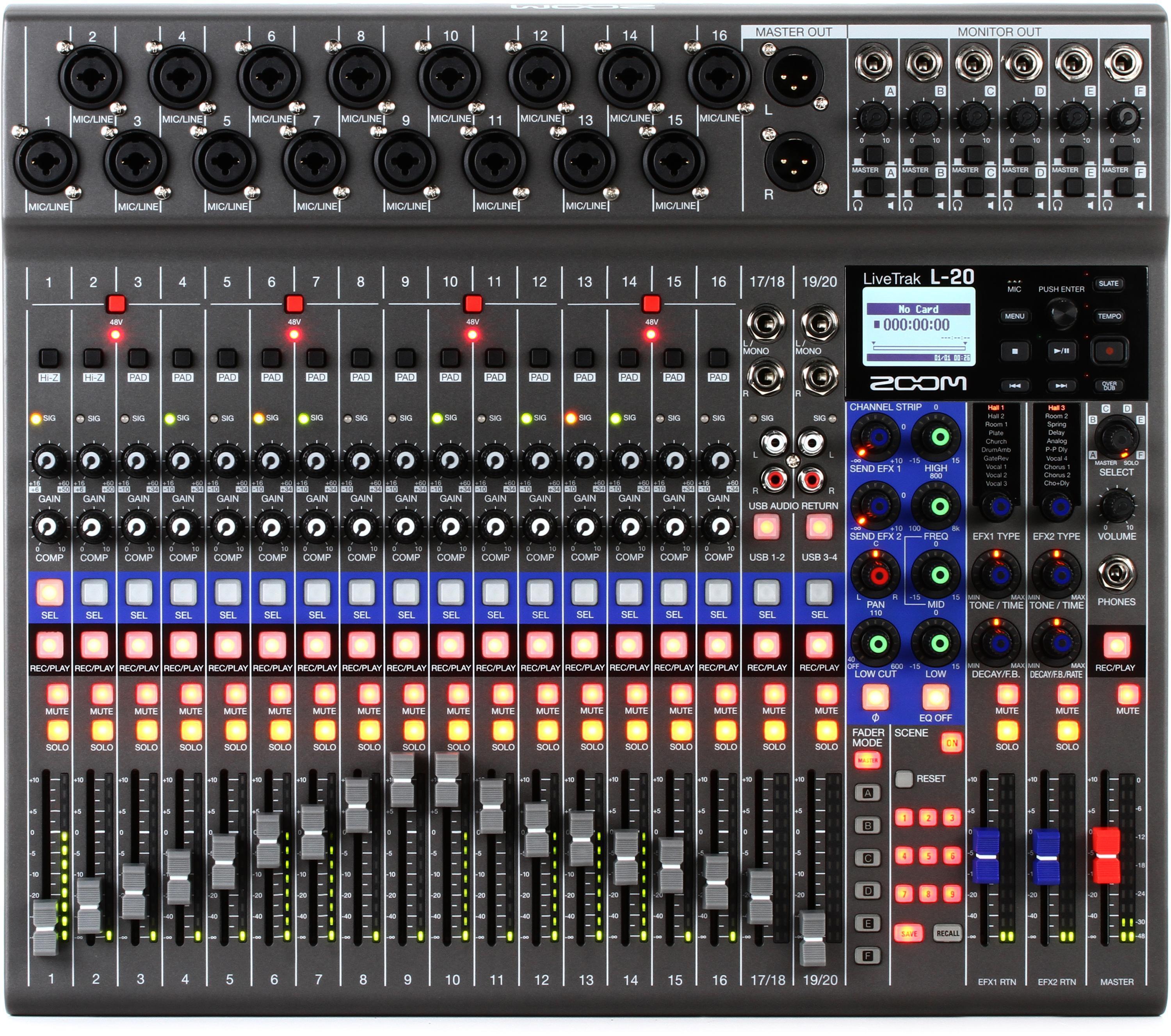 Zoom LiveTrak L-20 20-channel Digital Mixer Recorder Sweetwater