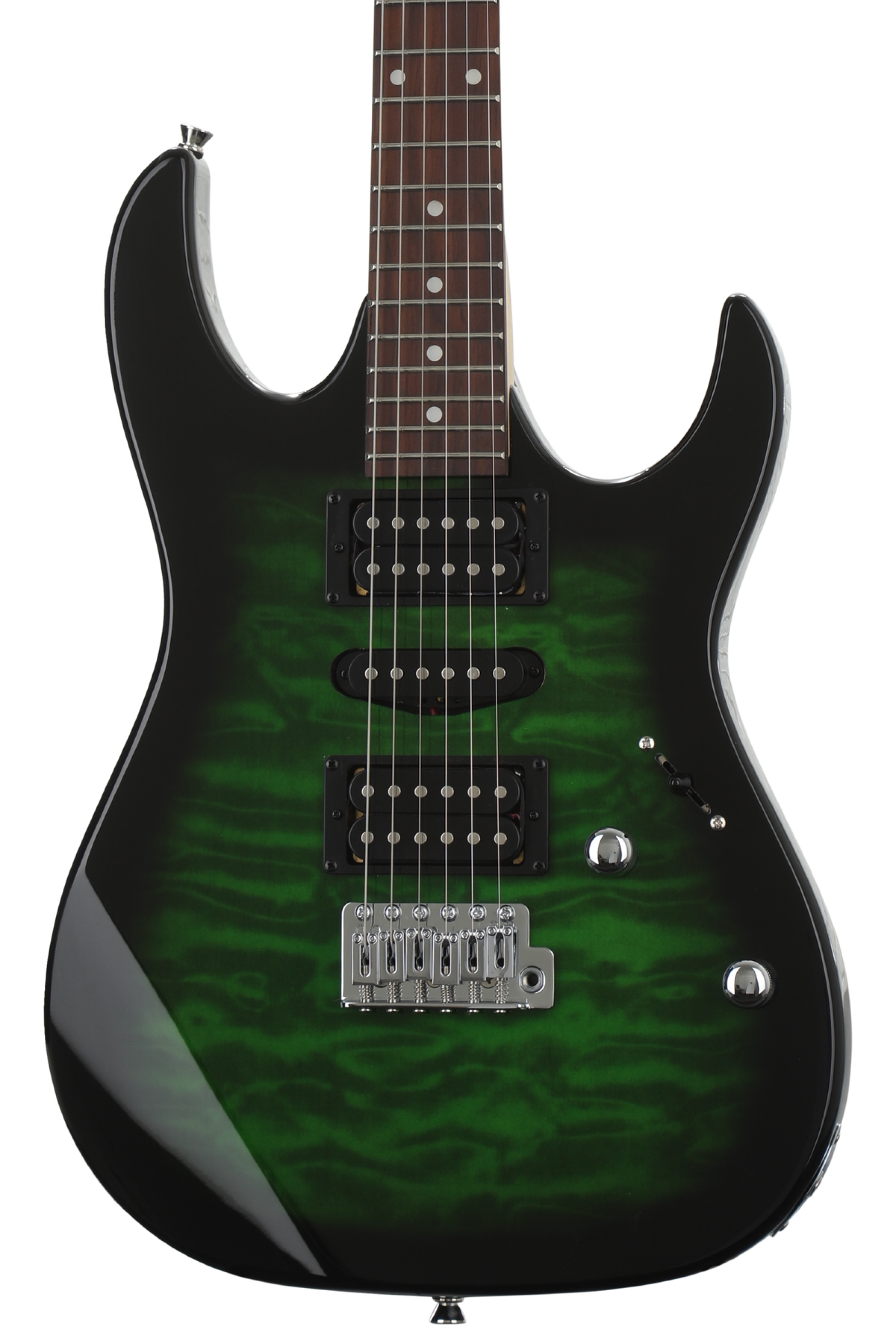 Ibanez grx70qa gio rx series deals electric guitar transparent green burst