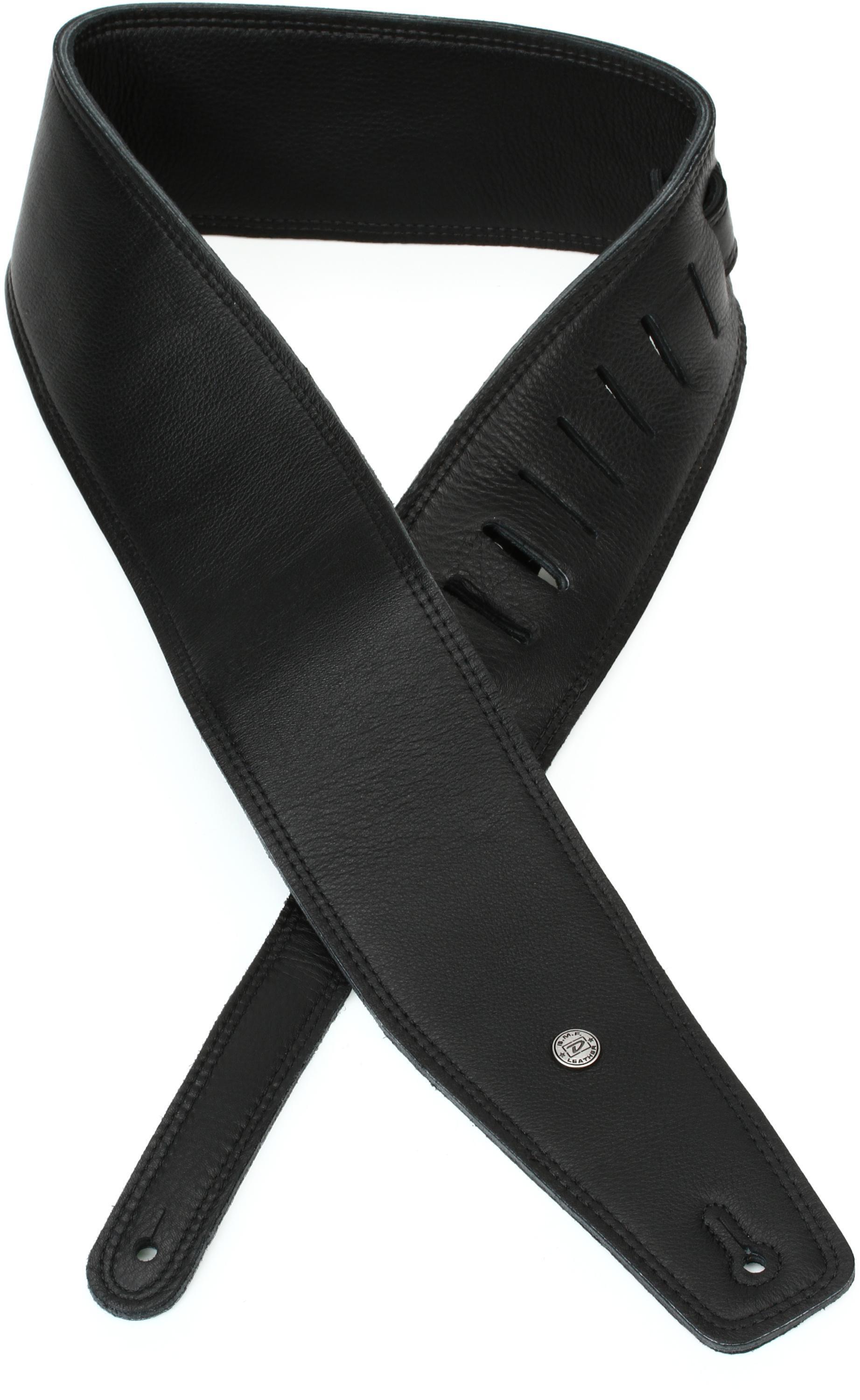 Dunlop BMF Leather Deluxe Guitar Strap Black Leather with Brass