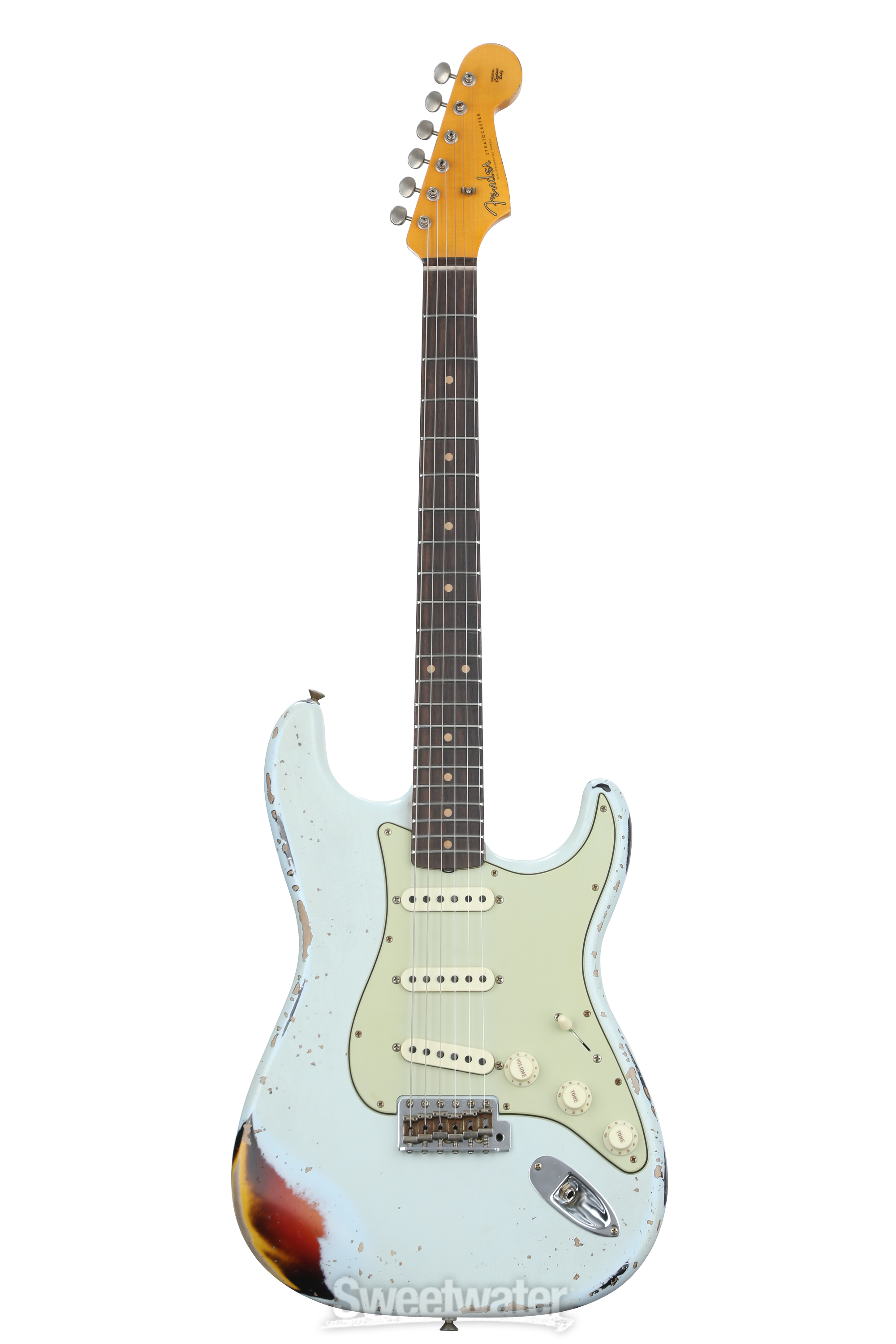 Fender Custom Shop 1960 Stratocaster Heavy Relic Electric Guitar - Aged  Sonic Blue over 3-color Sunburst