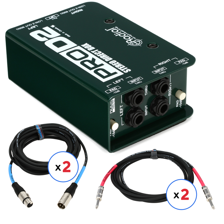 Radial ProD2 2-channel Passive Instrument Direct Box and Cables Bundle