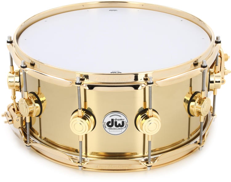 DW Collector's Series Metal Snare Drum - 6.5 inch x 14 inch, Polished Brass with Gold Hardware