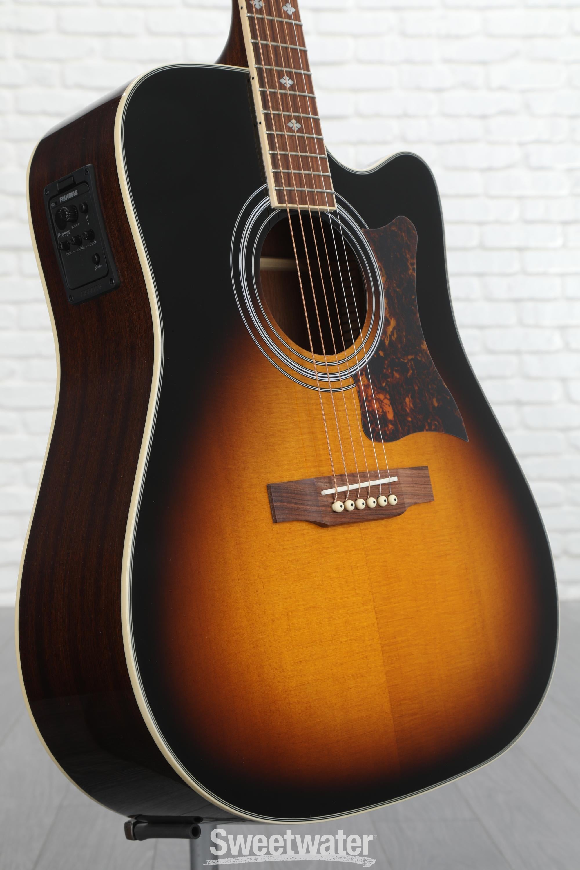 Epiphone Masterbilt DR-500MCE - Vintage Sunburst Reviews | Sweetwater