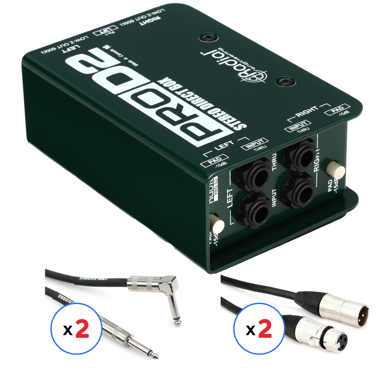 Radial ProD2 2-channel Passive Instrument Direct Box and Cables