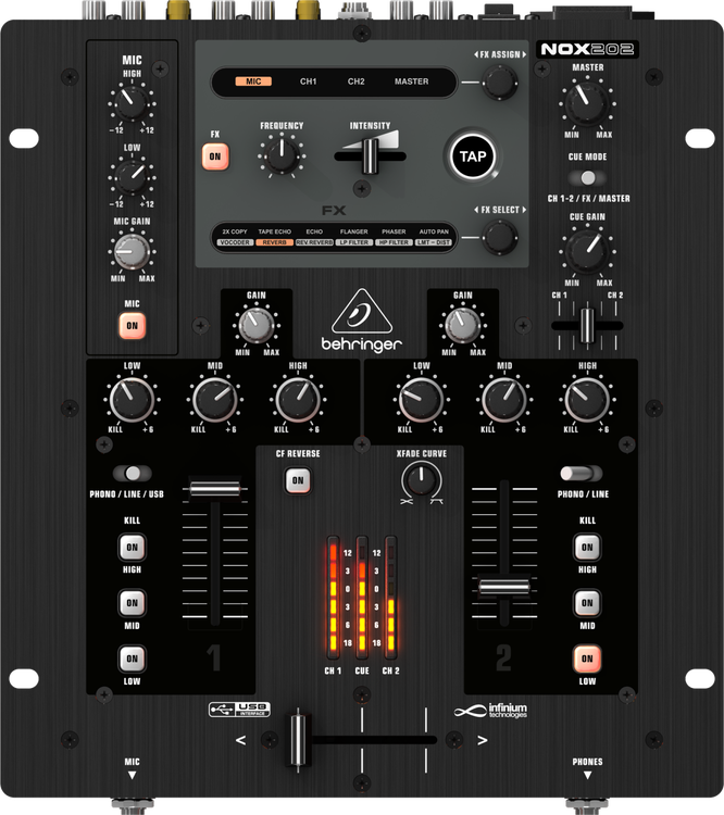 Behringer Pro Mixer NOX202 2-channel DJ Mixer | Sweetwater