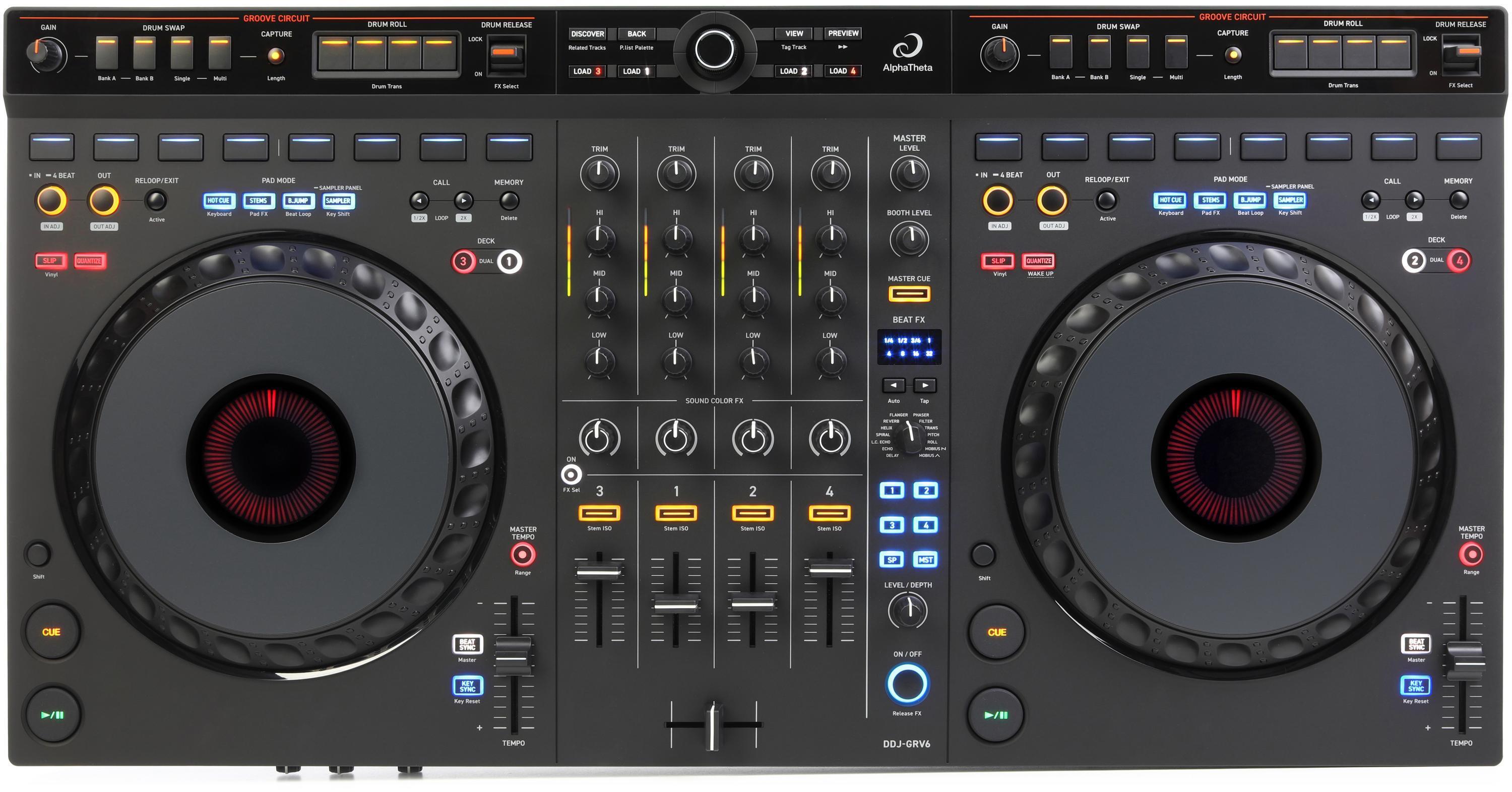 AlphaTheta DDJ-GRV6 4-channel DJ Controller with Groove Circuit | Sweetwater
