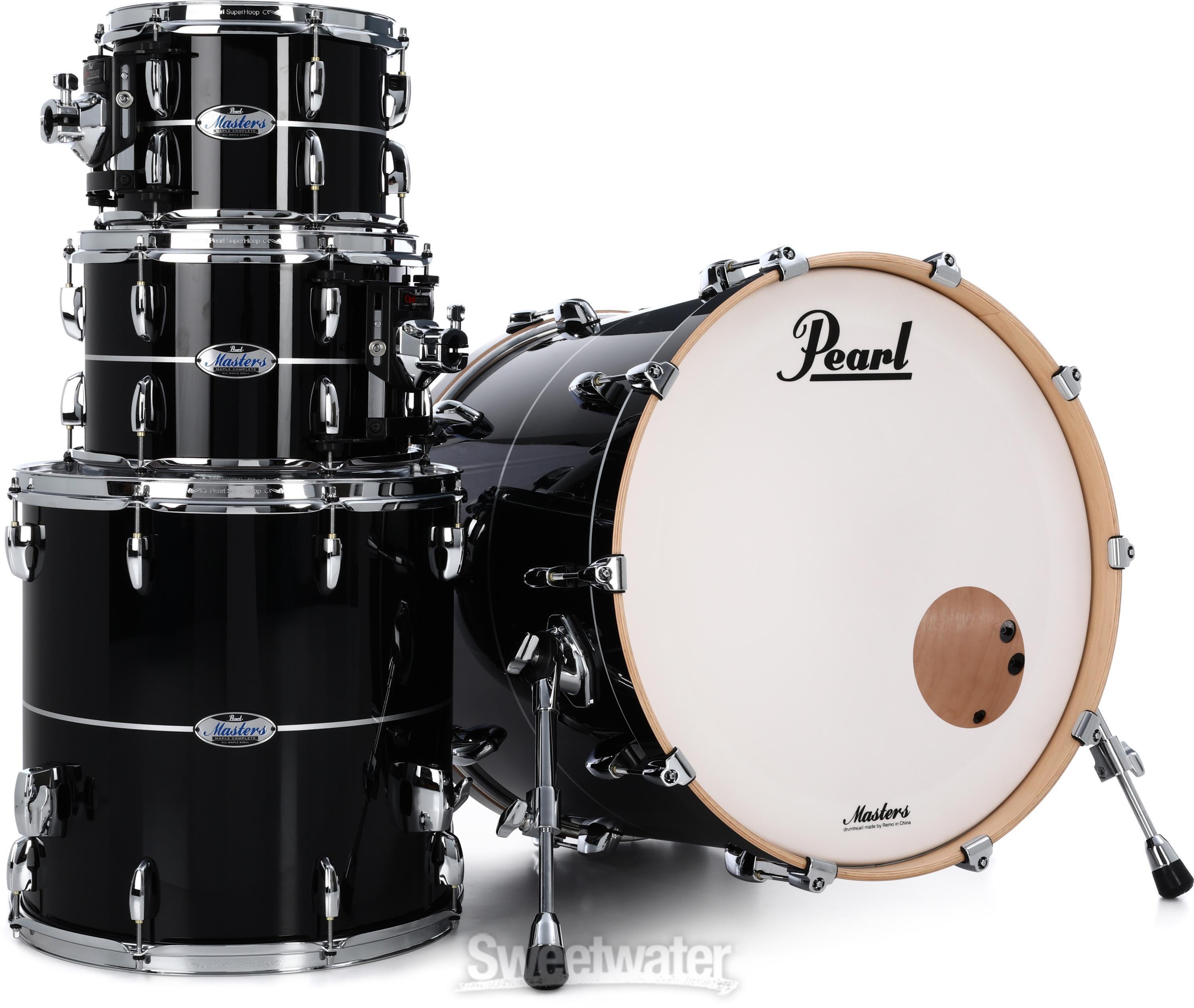 Pearl Masters Maple Complete MCT924XEDP/C 4-piece Shell Pack - Piano Black  with Silver Stripe