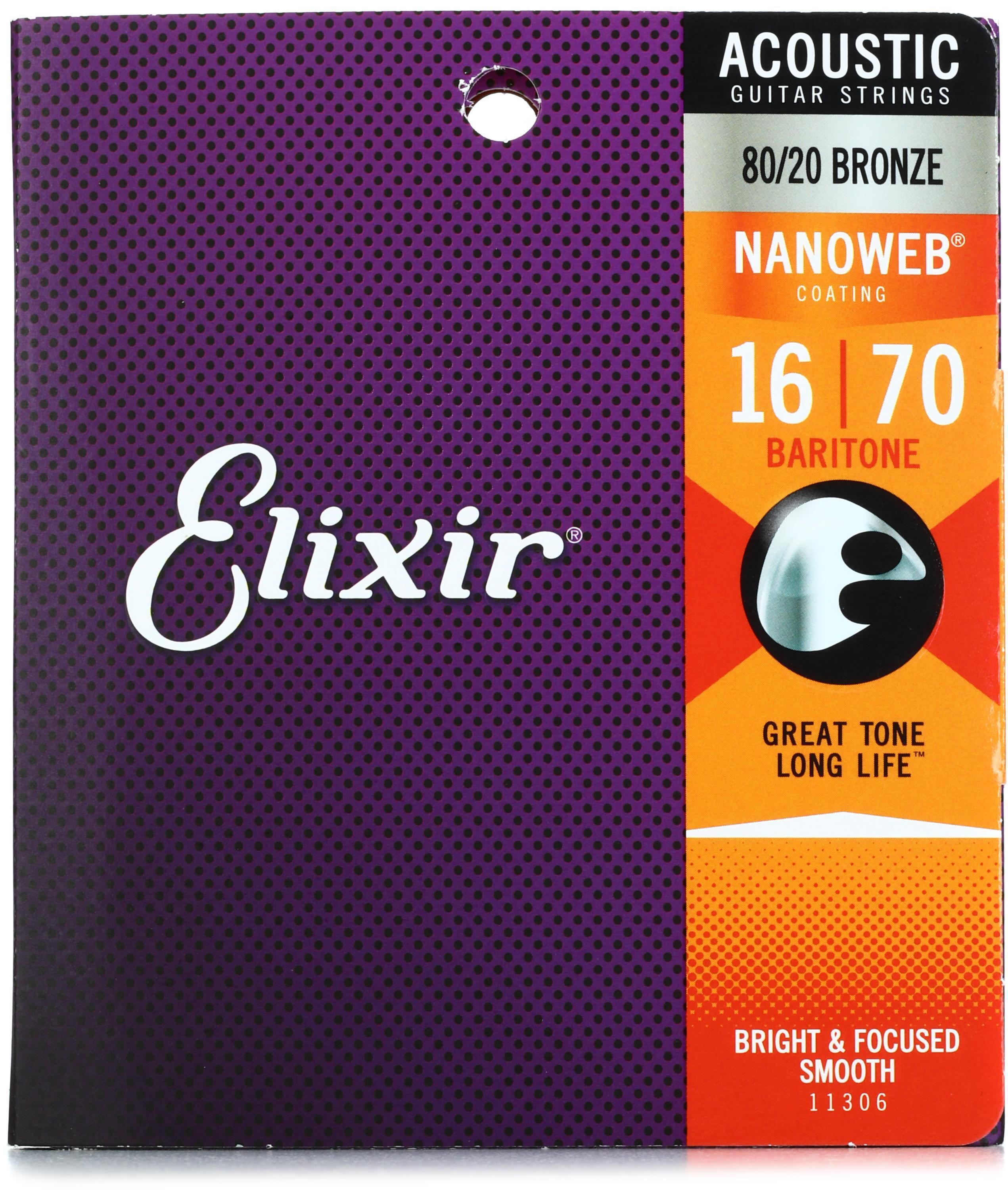 Bundled Item: Elixir Strings 11306 Nanoweb 80/20 Acoustic Baritone Guitar Strings - .016-.070 6-string