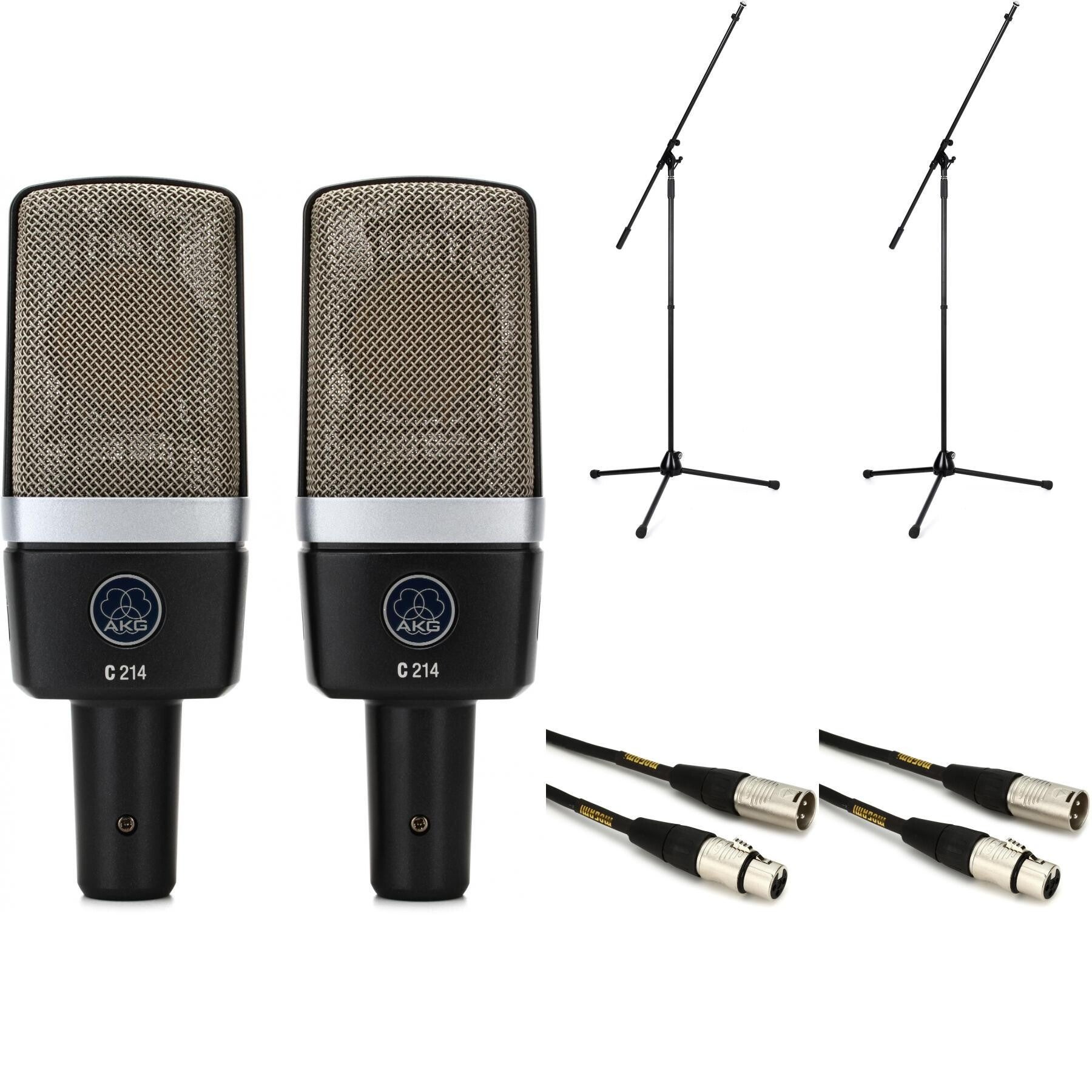 AKG C214 Large-diaphragm Condenser Microphone Bundle with Stands and Cables  - Matched Stereo Pair