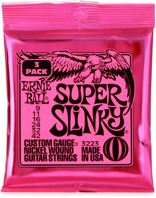 Ernie Ball 3223 Super Slinky Nickel Wound Electric Guitar Strings - .009-.042 Factory 3-pack