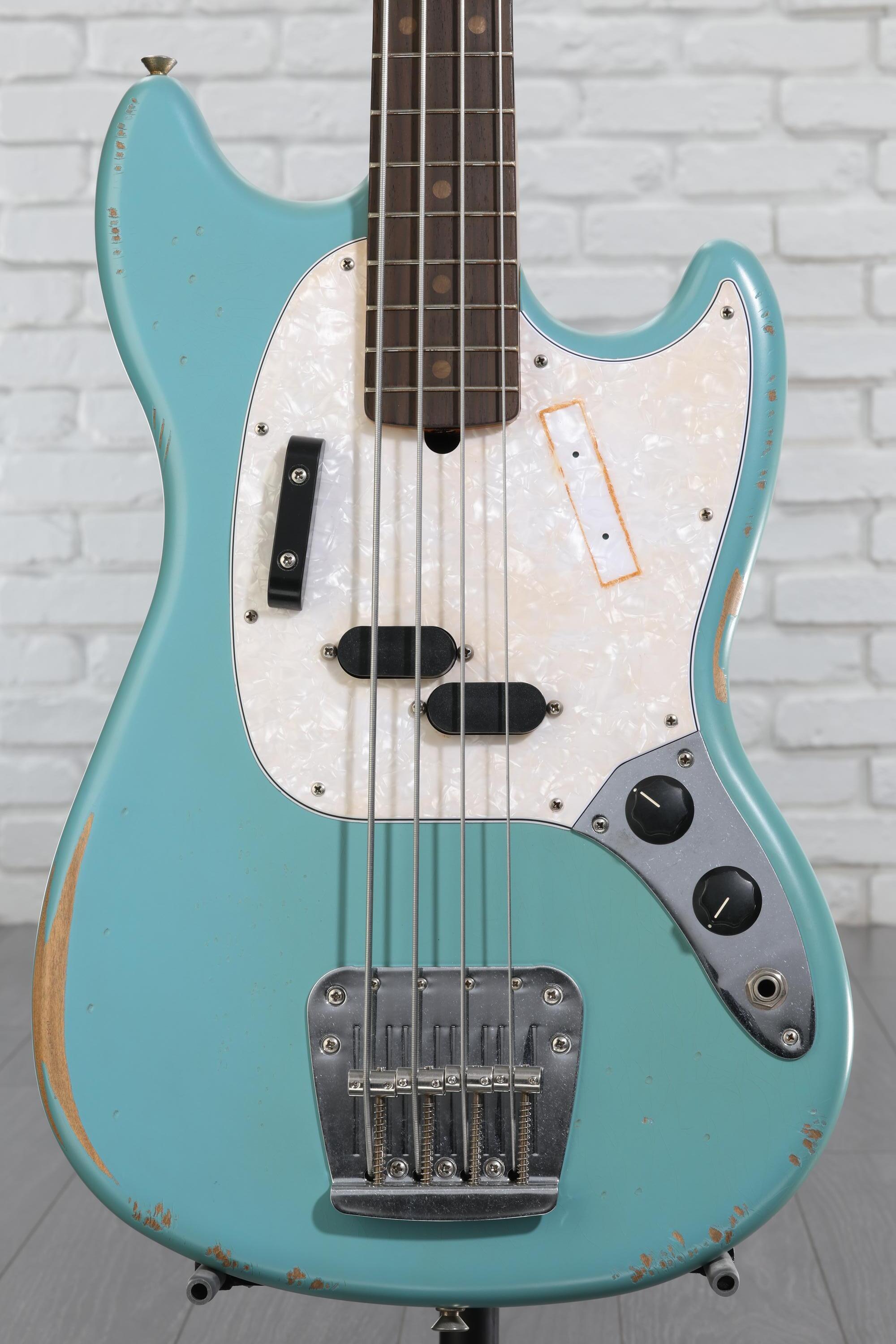 Fender JMJ Road Worn Mustang Bass Guitar - Faded Daphne Blue