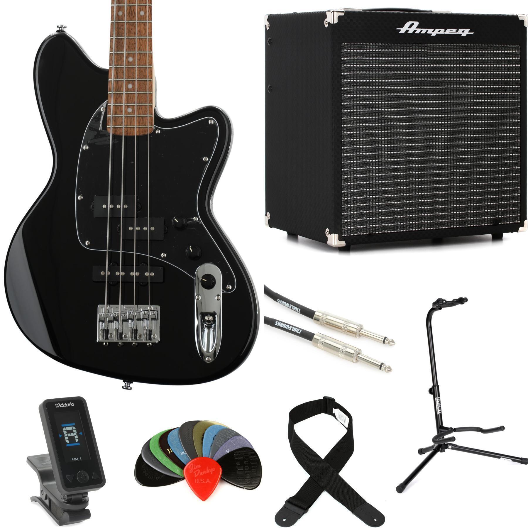 Photo of Ibanez Talman TMB30 Bass Guitar and Ampeg Rocket Amp Essentials Bundle - Black