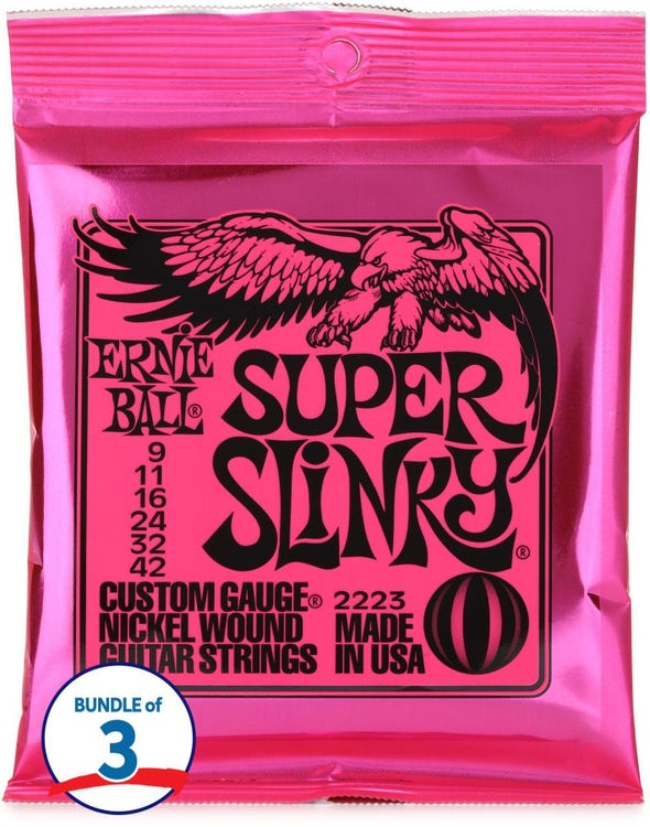 Buy Ernie Ball Super Slinky Nickel Wound Electric Guitar Strings, 9-42, 3  Pack
