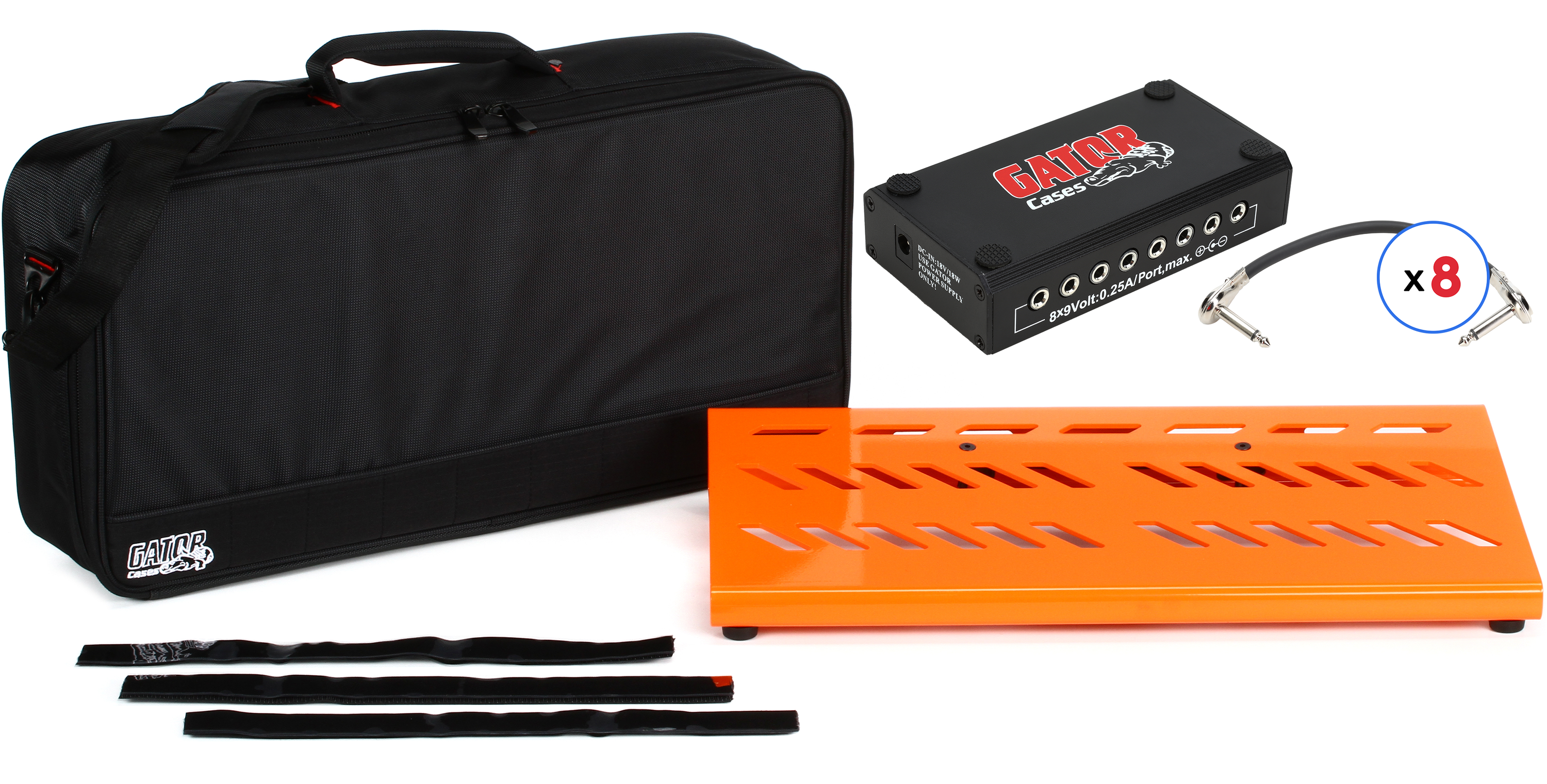 Gator Gator Large Pedalboard Bundle - Bag, Power Supply, and Patch Cables - Orange