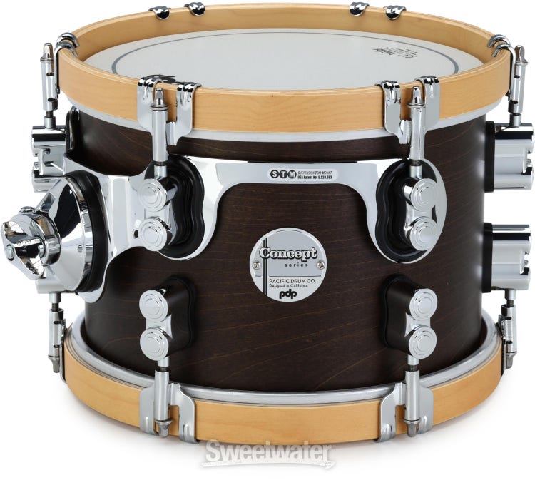 PDP Concept Classic Mounted Tom - 7 inch x 10 inch, Walnut Stain with Natural Stain Hoops