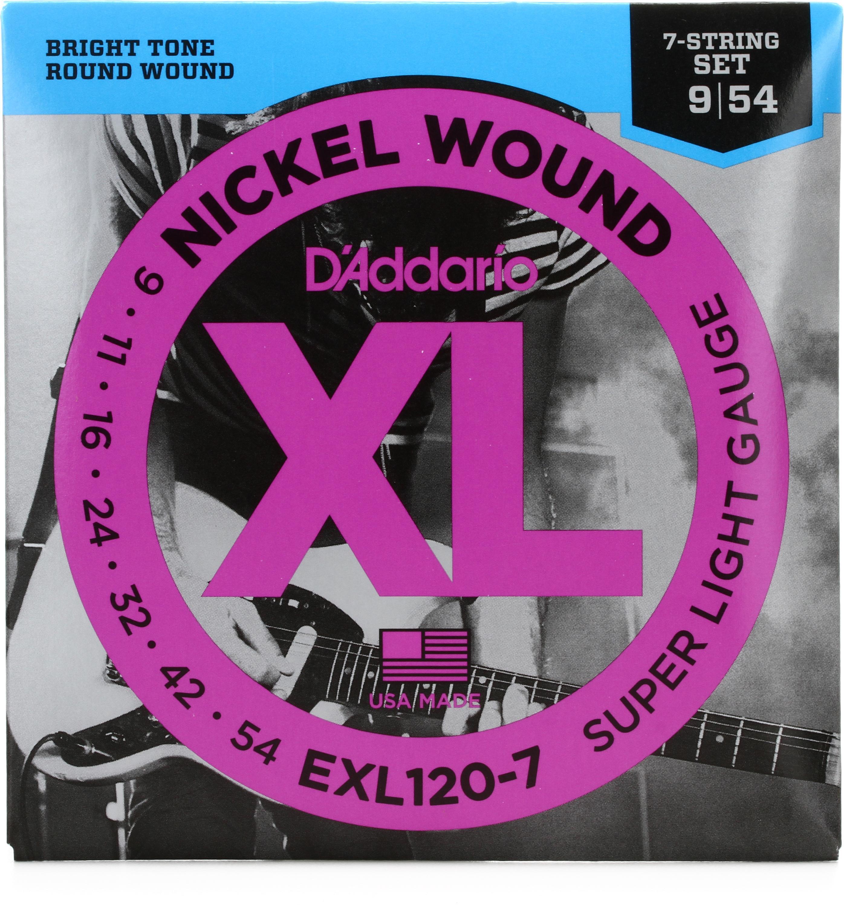 D'Addario EXL120-7 XL Nickel Wound Electric Guitar Strings - .009-.054  Super Light 7-string