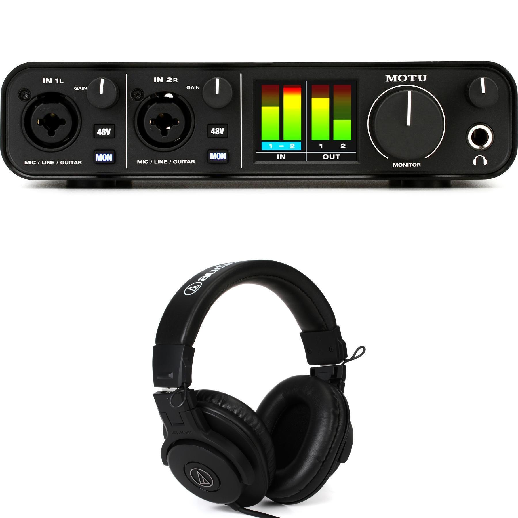 MOTU M2 2x2 USB-C Audio Interface and Headphones