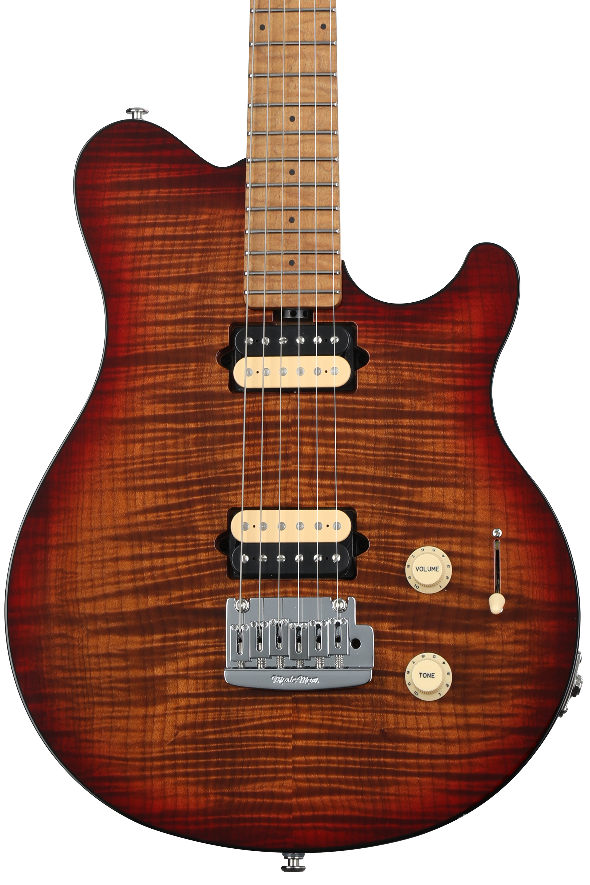 Ernie Ball Music Man Axis Super Sport Electric Guitar - Roasted Amber Flame  with Roasted Figured Maple Fingerboard