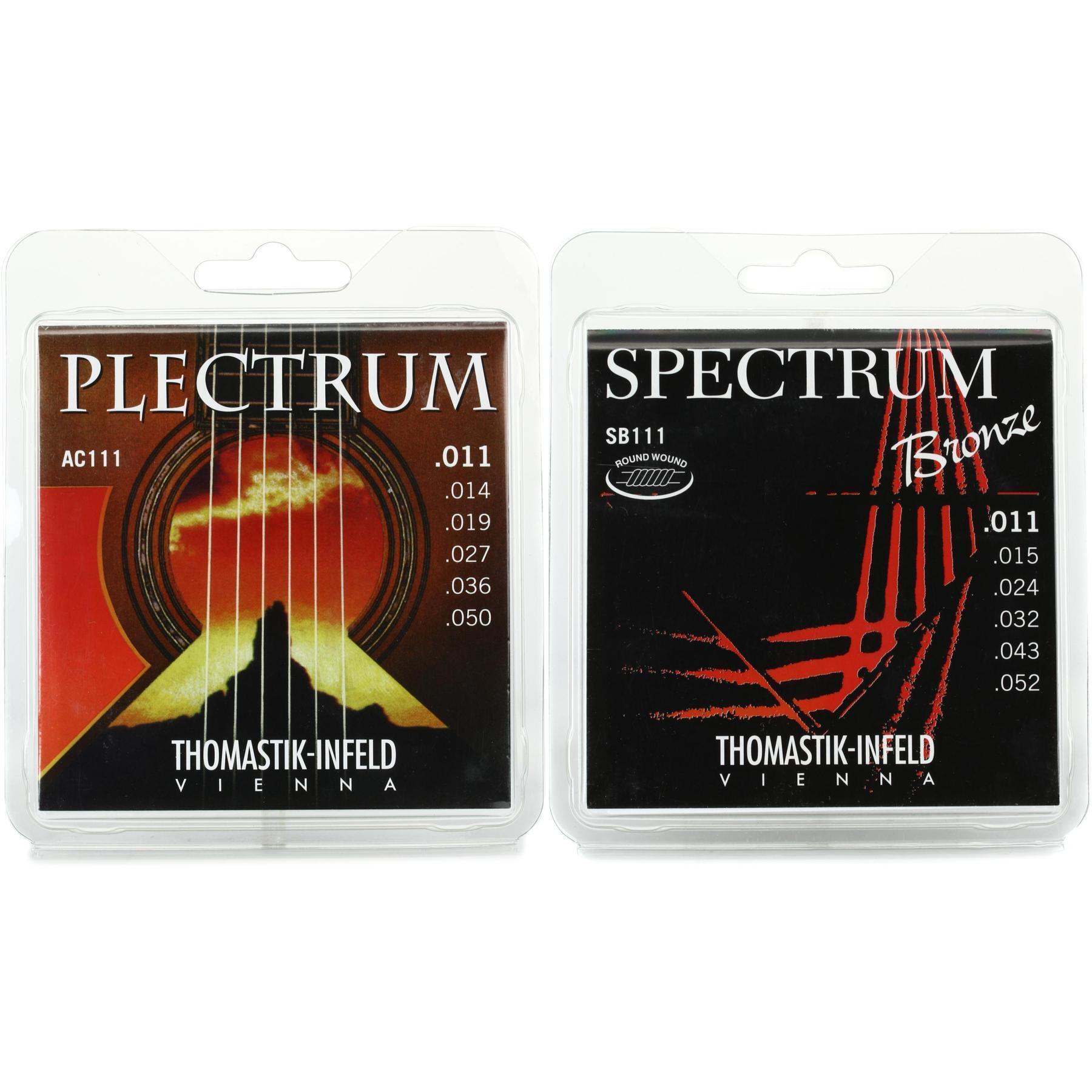 Thomastik Infeld Acoustic Guitar String Dual Pack 1 set each of AC111 Plectrum .011 .050 and SB111 Spectrum Bronze .011 .052 Light