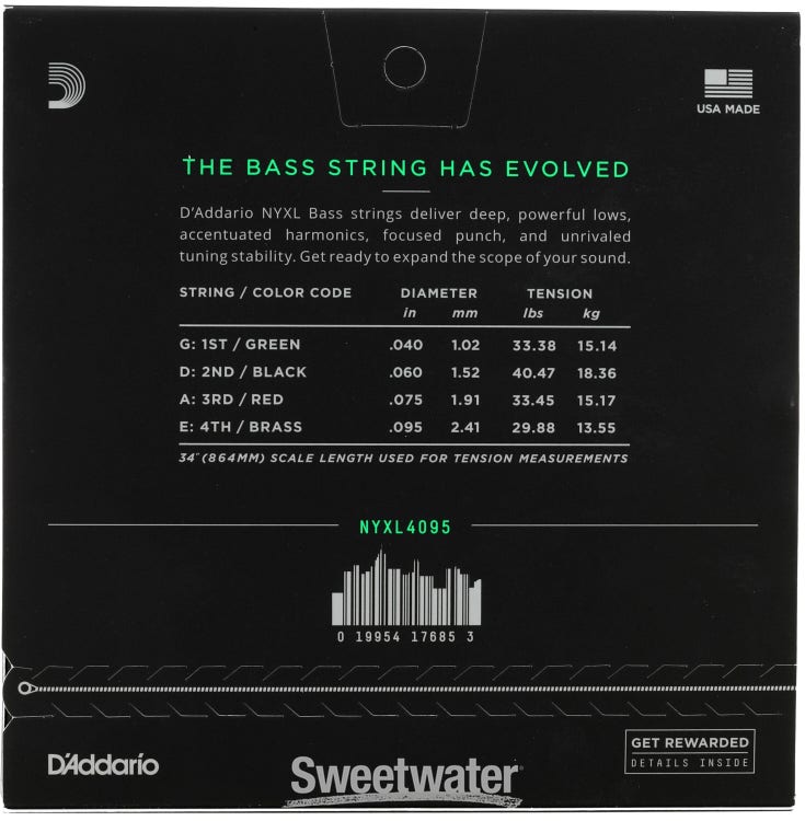 D'Addario NYXL4095 Nickel Wound Bass Guitar Strings - .040-.095 Super Light Long Scale
