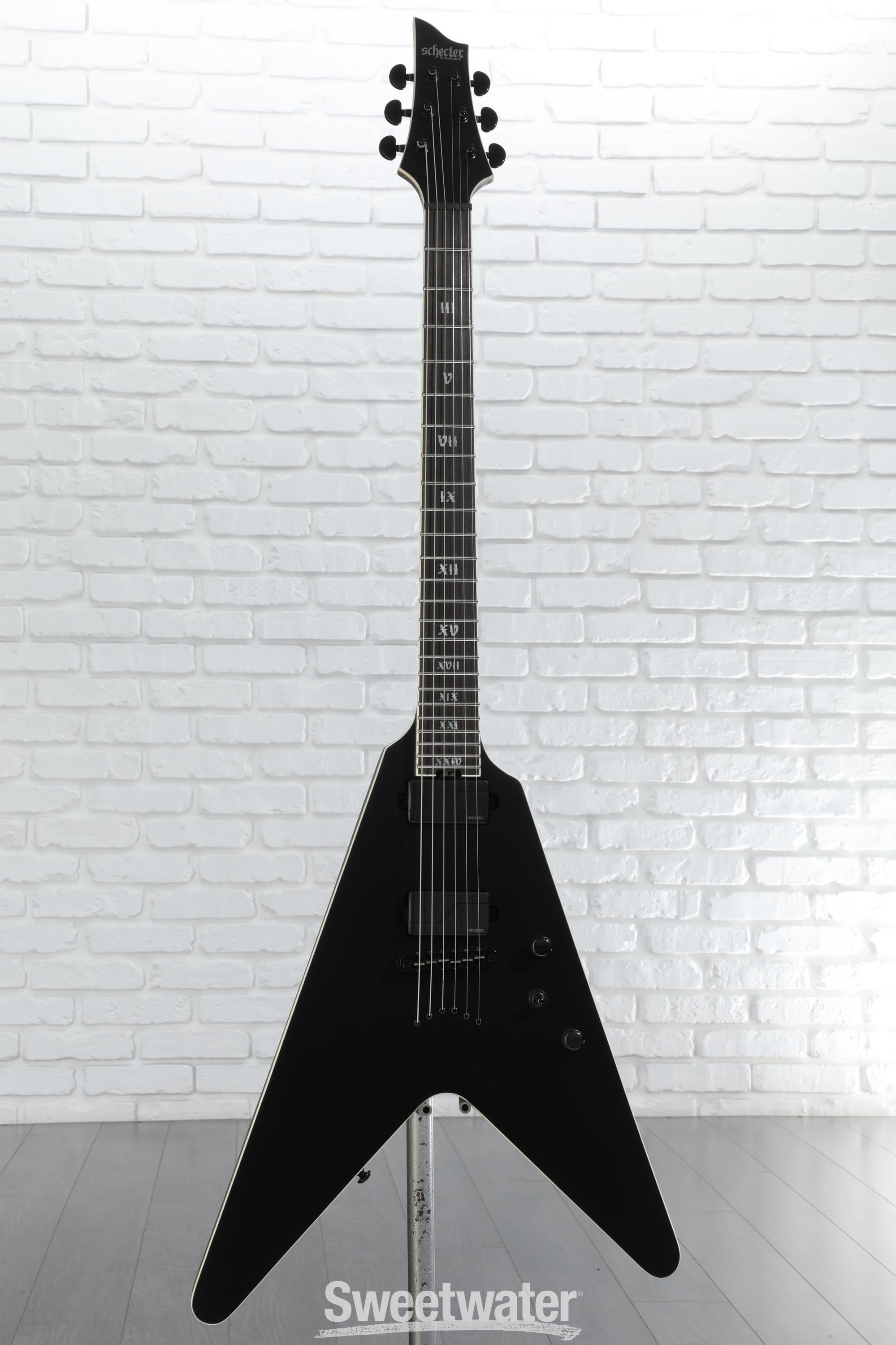 Schecter V-1 SLS Evil Twin - Satin Black | Sweetwater Schecter V-1 SLS Evil Twin - Satin Black | Sweetwater