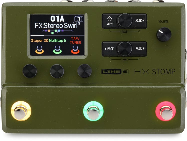 Line 6 HX Stomp Guitar Multi-effects Floor Processor - Olive Green, Sweetwater Exclusive
