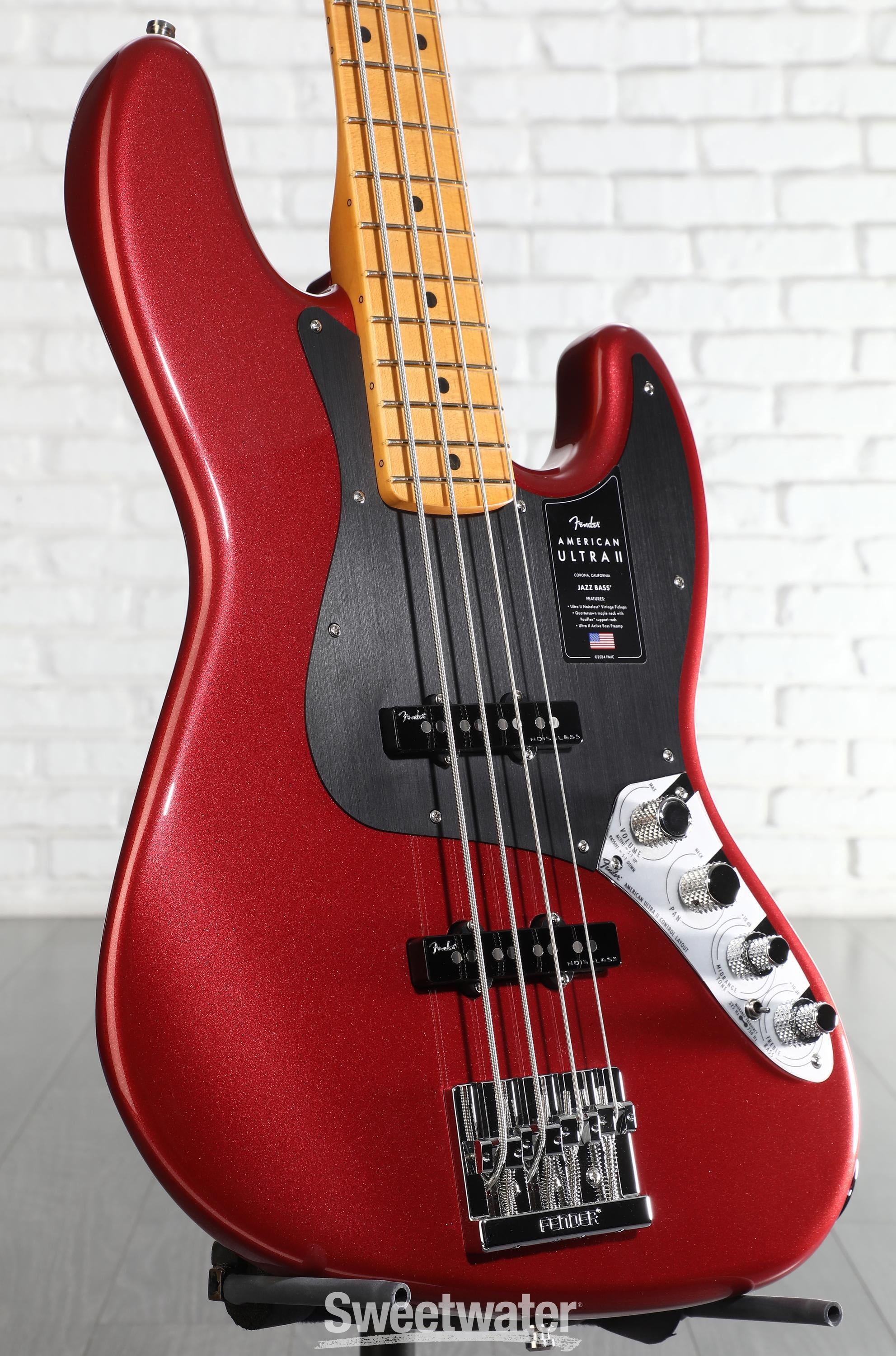 Photo of Fender American Ultra II Jazz Bass - Sinister Red, Maple Fingerboard
